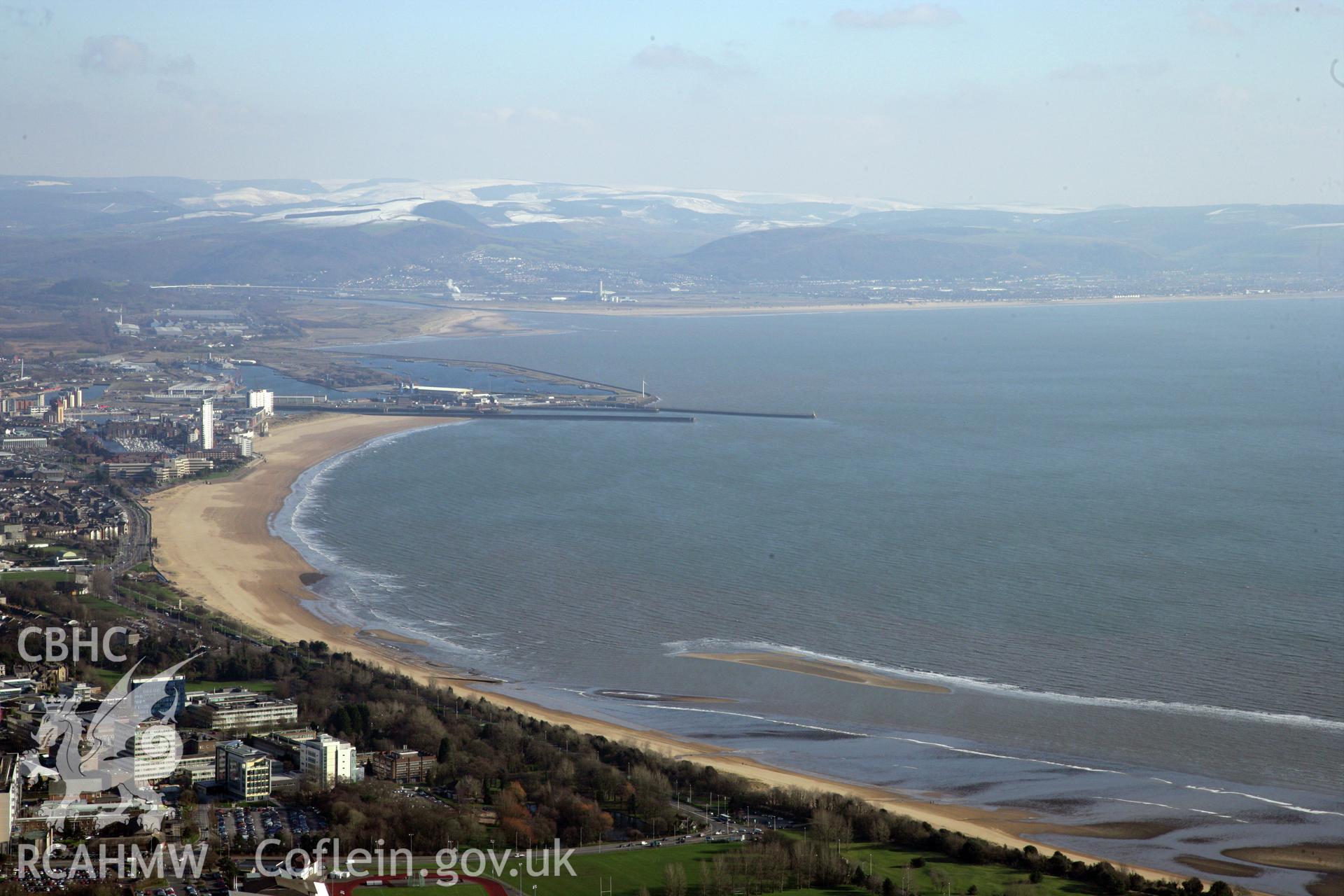 RCAHMW colour oblique photograph of Swansea Bay. Taken by Toby Driver on 02/02/2012.