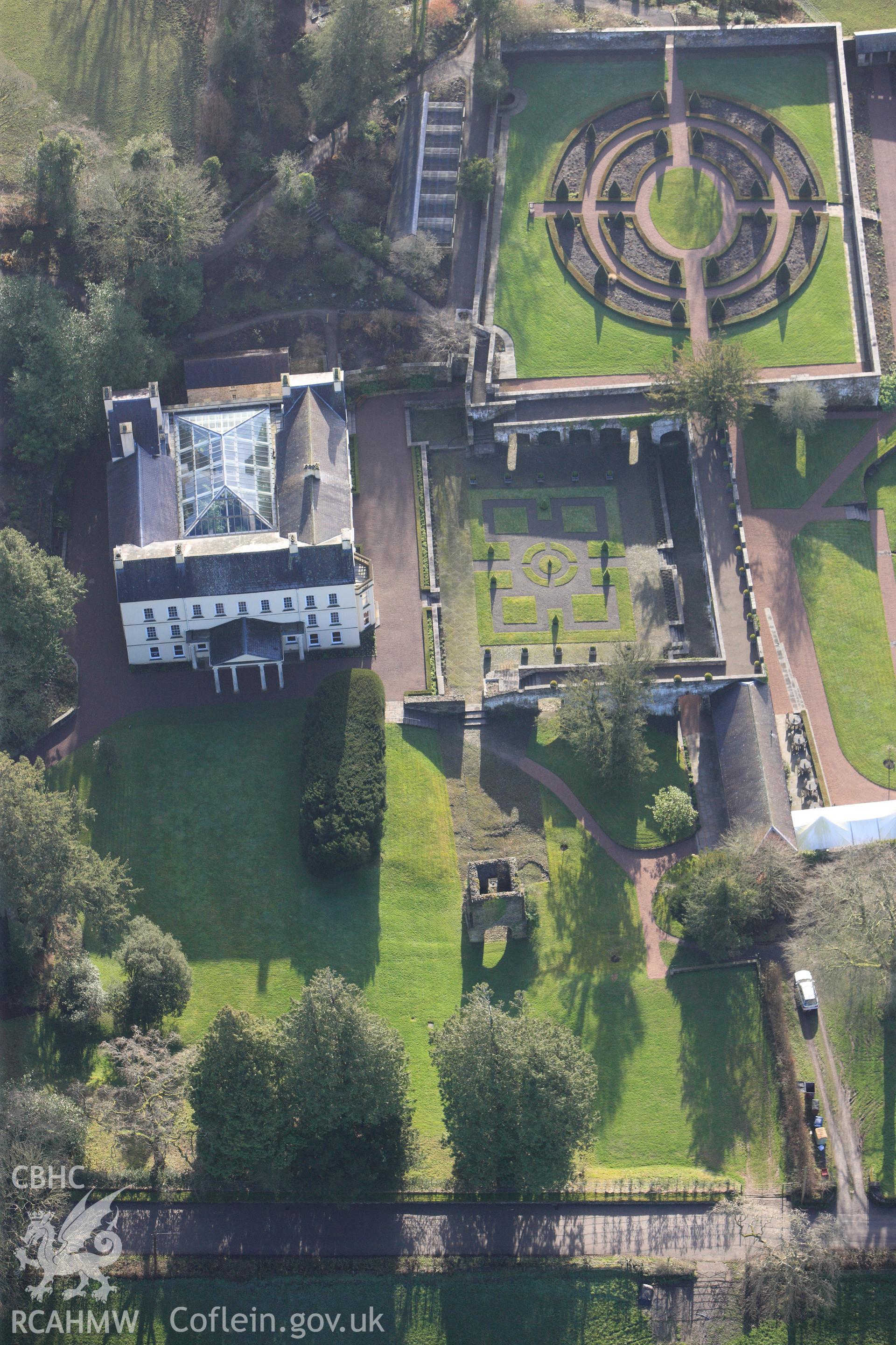 RCAHMW colour oblique photograph of Aberglasney House. Taken by Toby Driver on 27/01/2012.