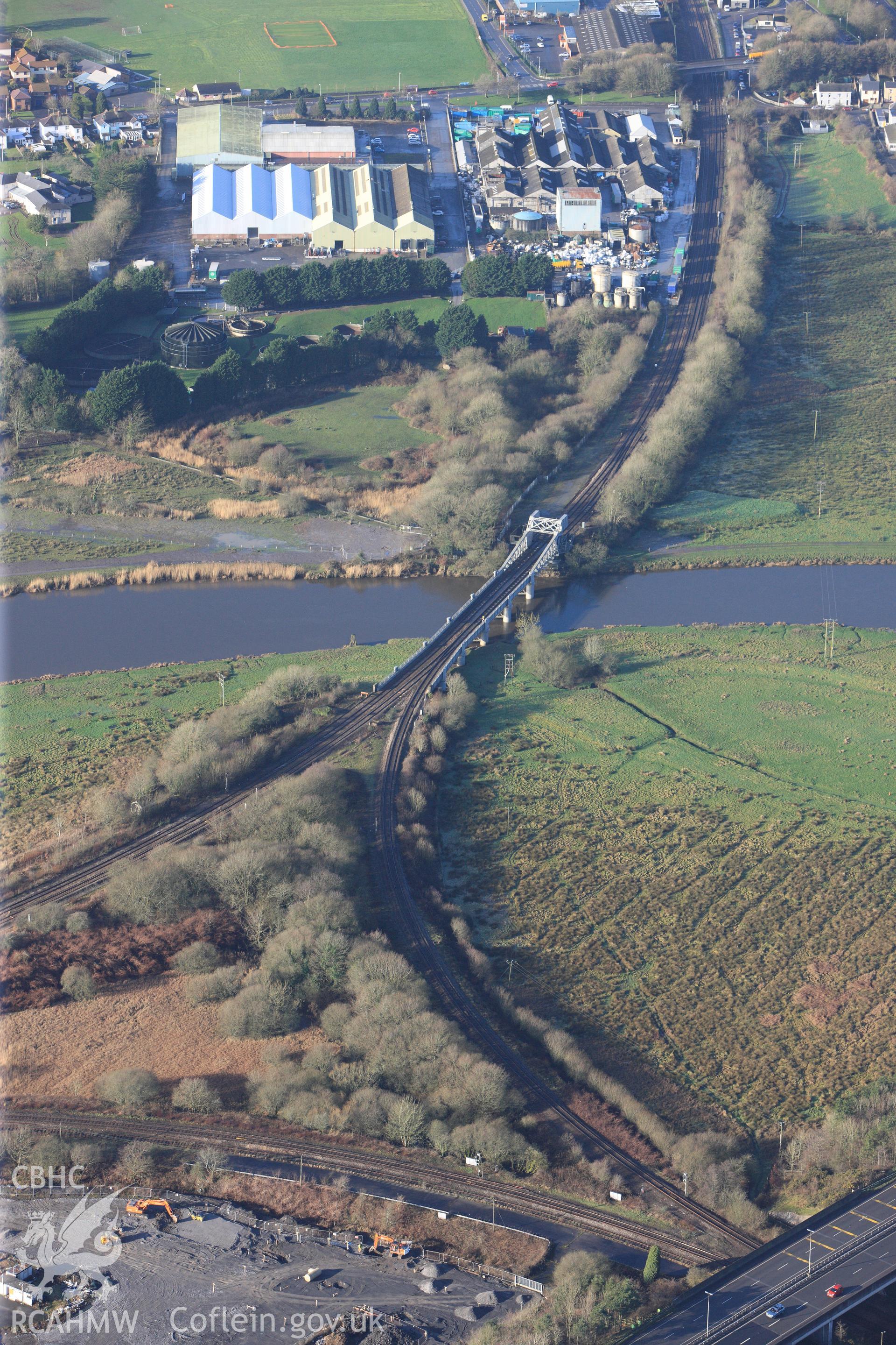 RCAHMW colour oblique photograph of Bascule Bridge, Carmarthen. Taken by Toby Driver on 27/01/2012.