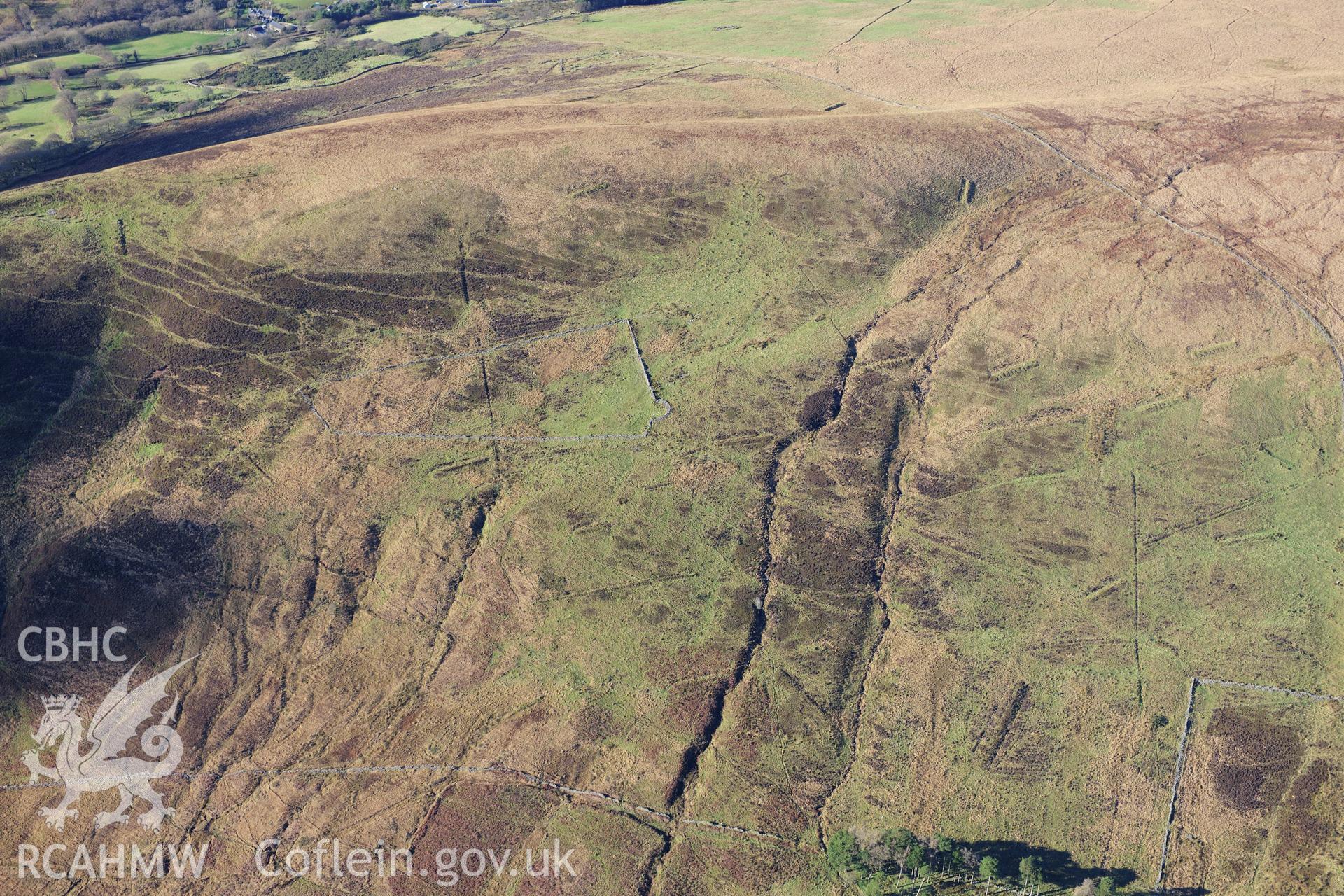 RCAHMW colour oblique photograph of Cefn Cul Rabbit Farm, Glyntawe. Taken by Toby Driver on 28/11/2012.