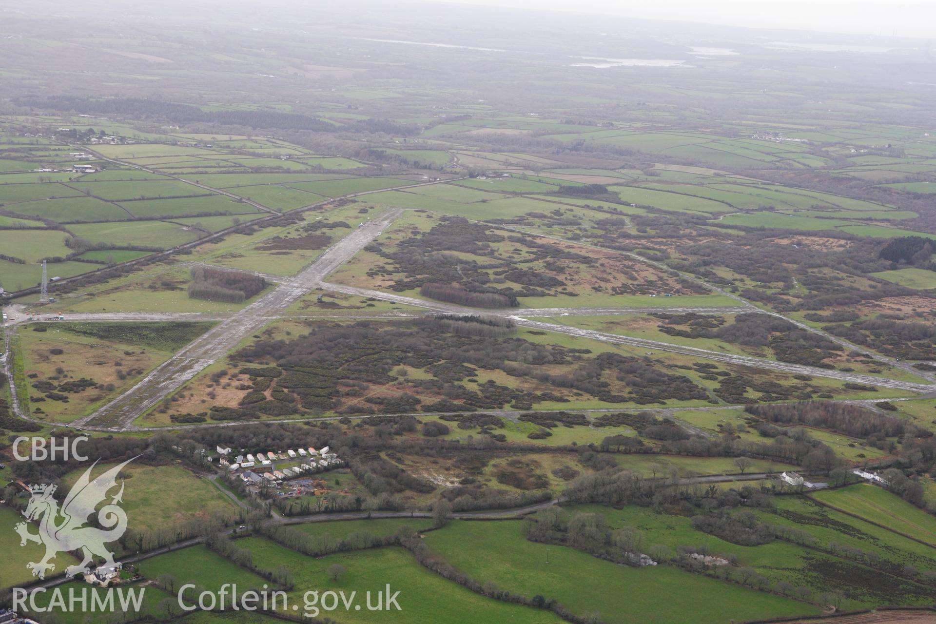 RCAHMW colour oblique photograph of Templeton Airfield, Templeton. Taken by Toby Driver on 27/01/2012.