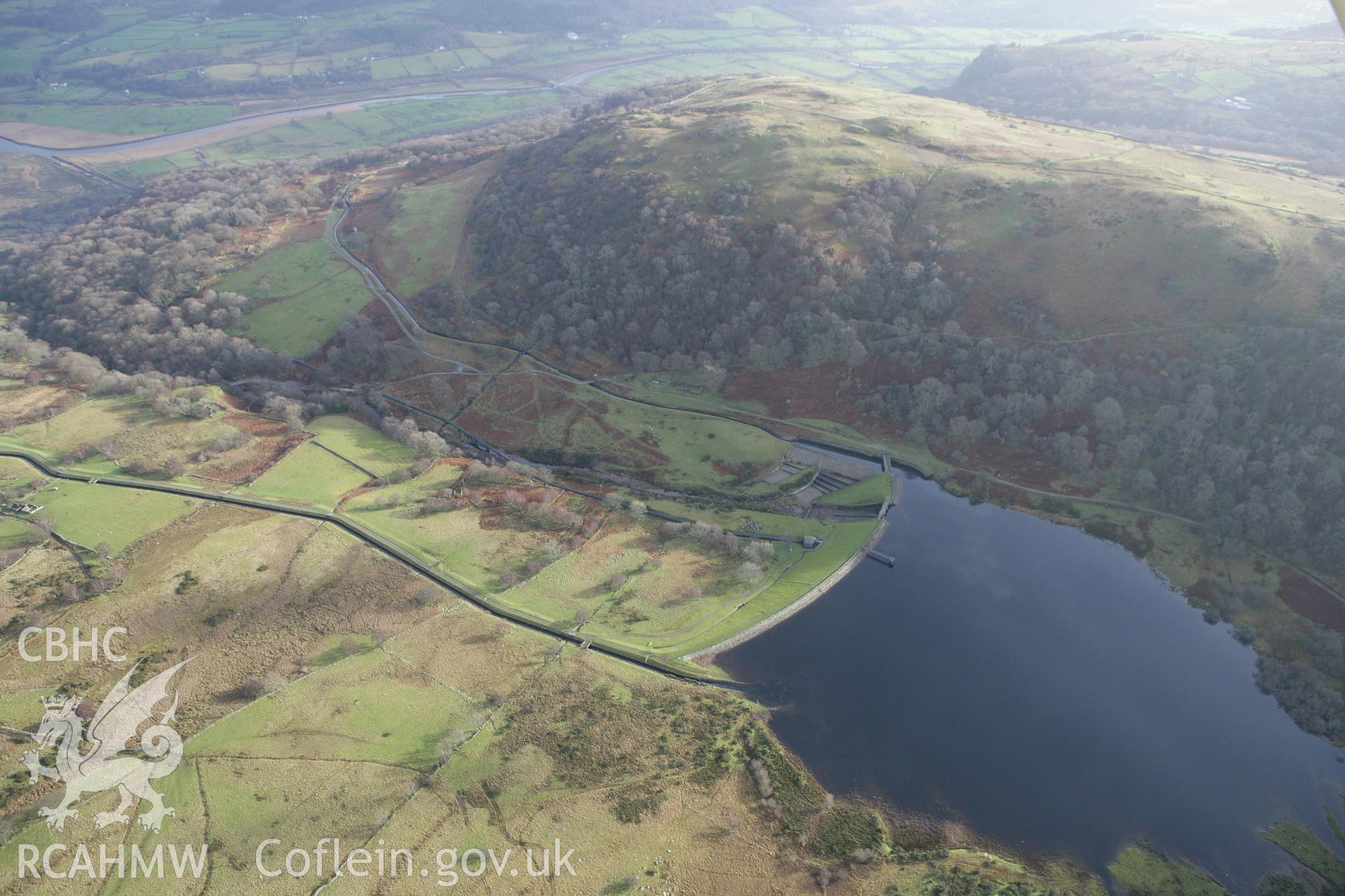 RCAHMW colour oblique photograph of Llyn Coedty reservoir. Taken by Toby Driver on 13/01/2012.