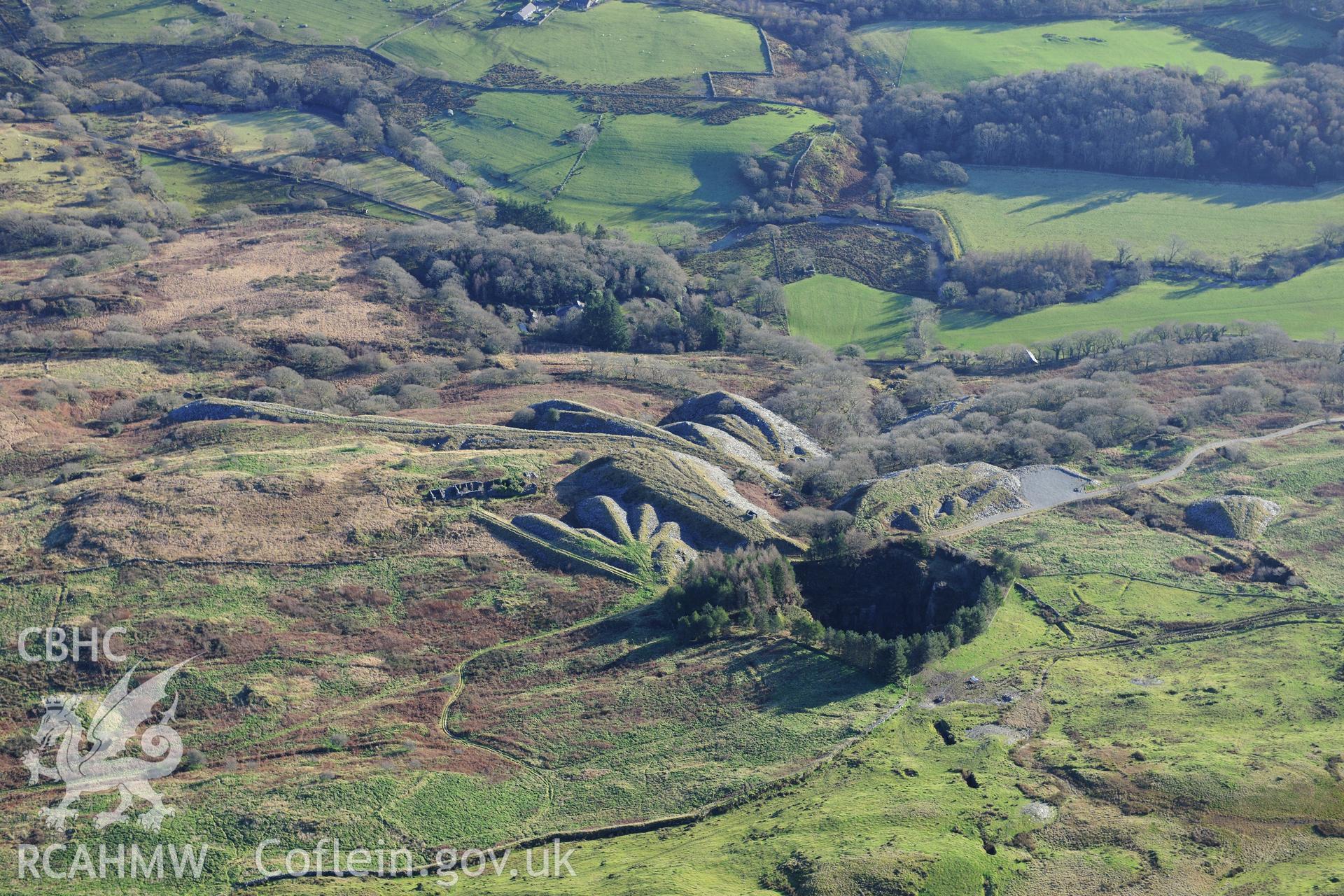 RCAHMW colour oblique photograph of Hendre Ddu slate quarry. Taken by Toby Driver on 10/12/2012.