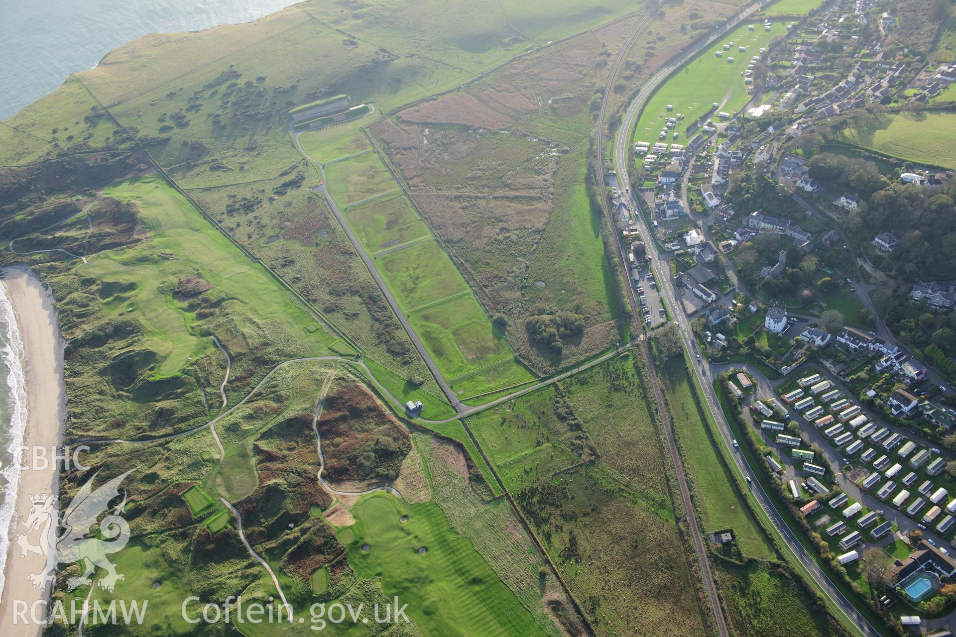 RCAHMW colour oblique photograph of Penally Rifle Range and Penally. Taken by Toby Driver on 26/10/2012.