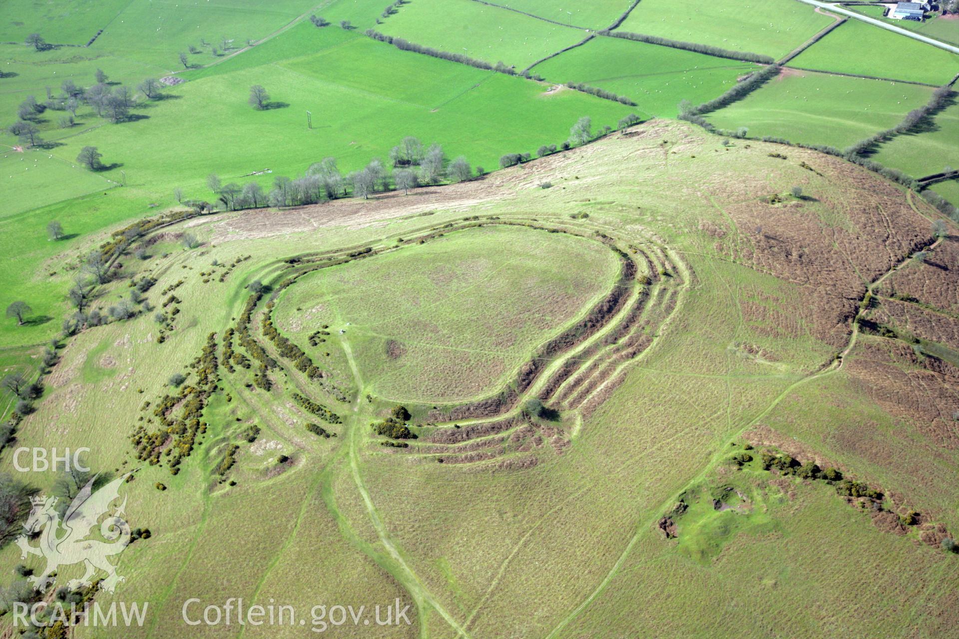 RCAHMW colour oblique photograph of Pen y Crug hillfort. Taken by Toby Driver and Oliver Davies on 28/03/2012.