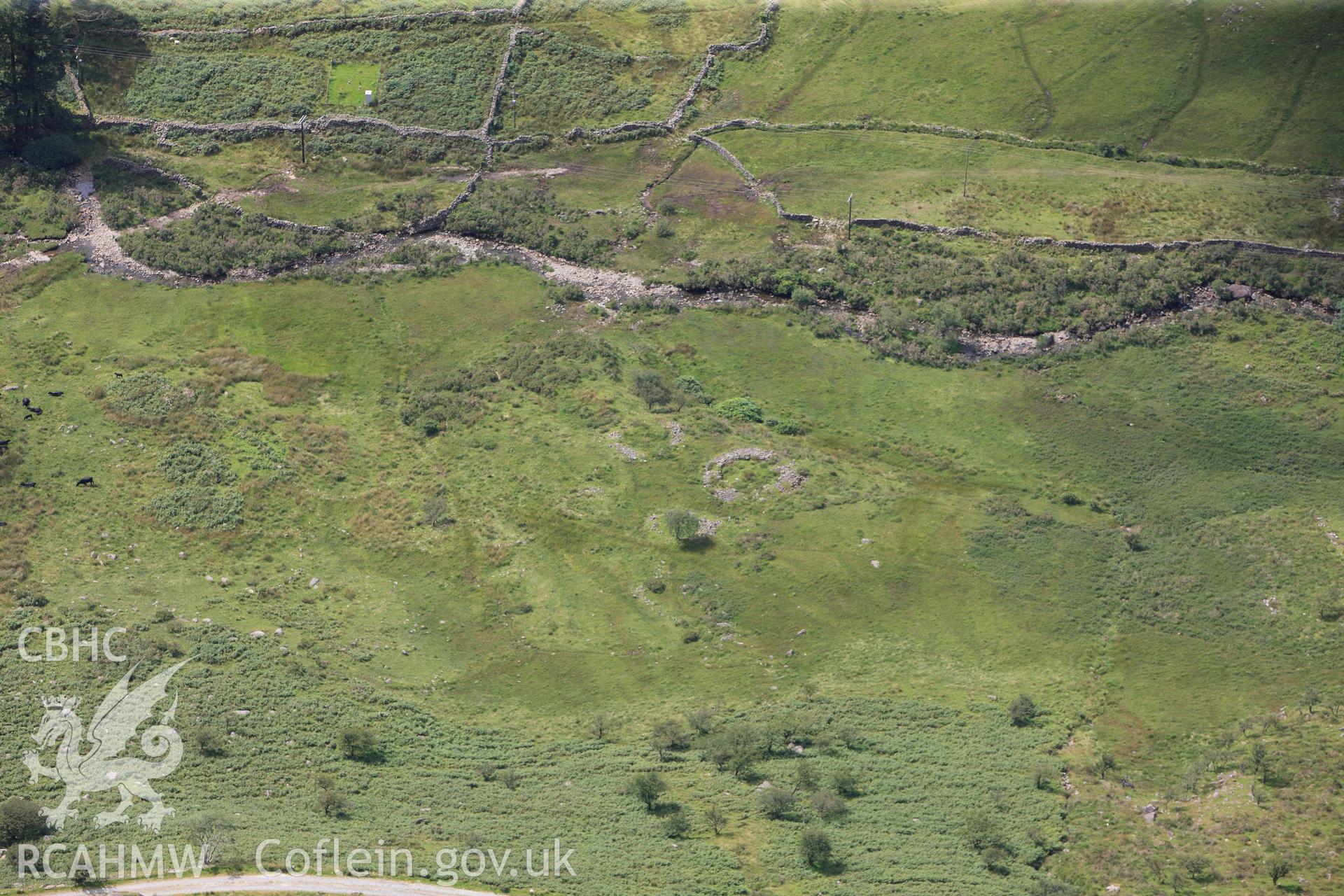 RCAHMW colour oblique photograph of Cwm-Dyli hut settlement, landscape view. Taken by Toby Driver on 10/08/2012.