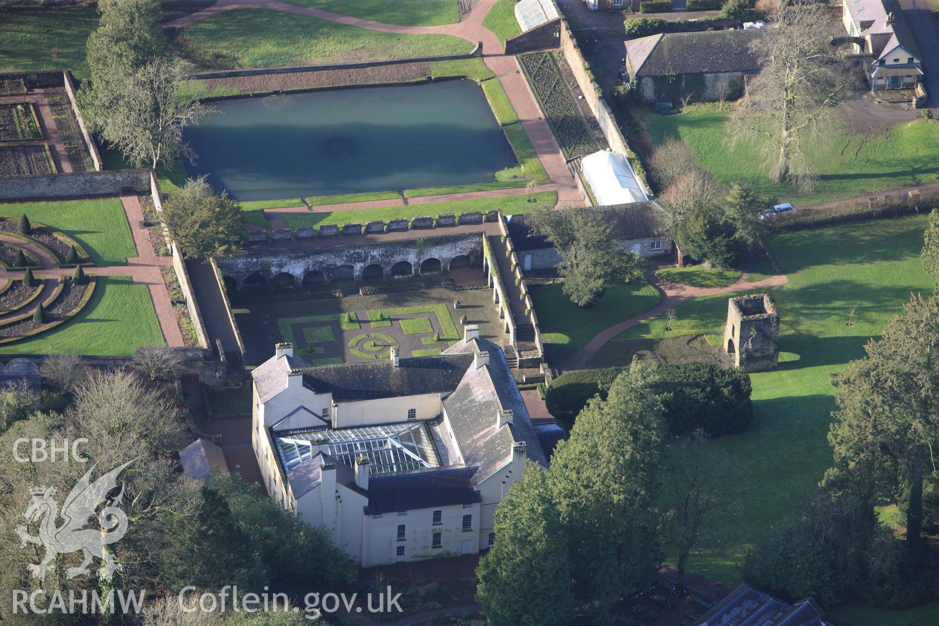 RCAHMW colour oblique photograph of Aberglasney House. Taken by Toby Driver on 27/01/2012.
