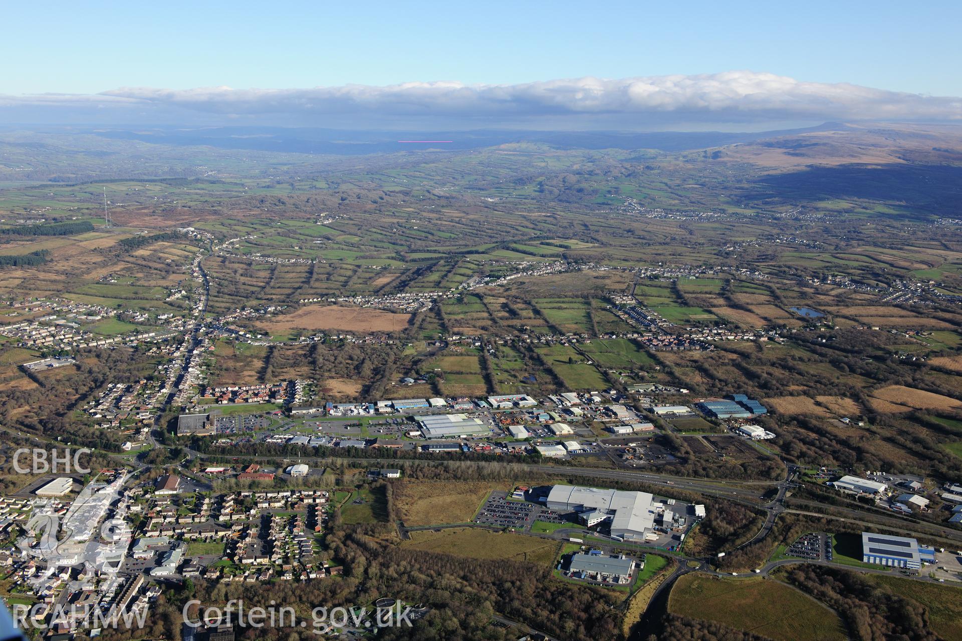 RCAHMW colour oblique photograph of Cross Hands, landscape looking north-east. Taken by Toby Driver on 28/11/2012.