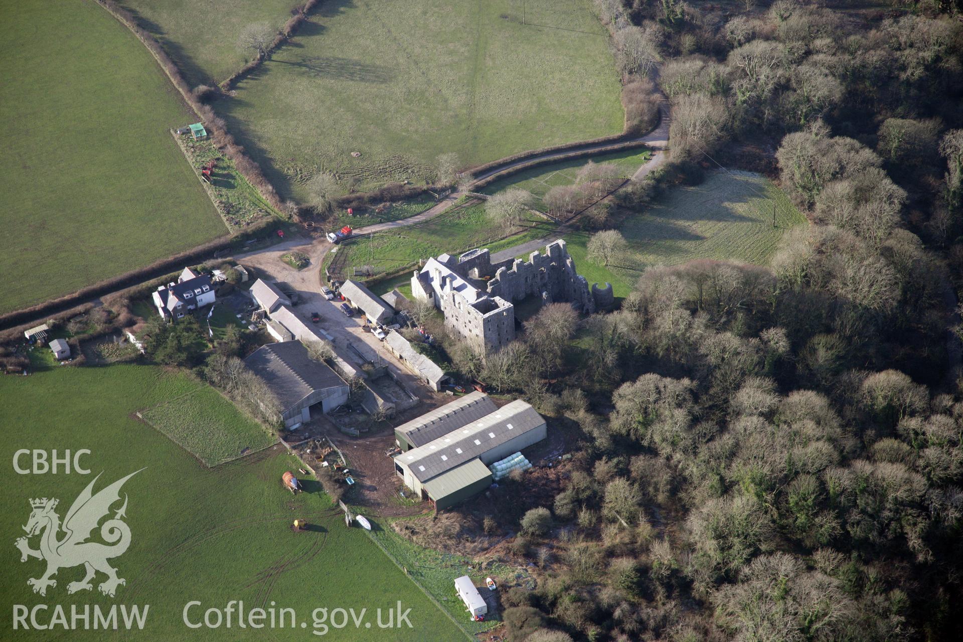 RCAHMW colour oblique photograph of Oxwich Castle. Taken by Toby Driver on 02/02/2012.