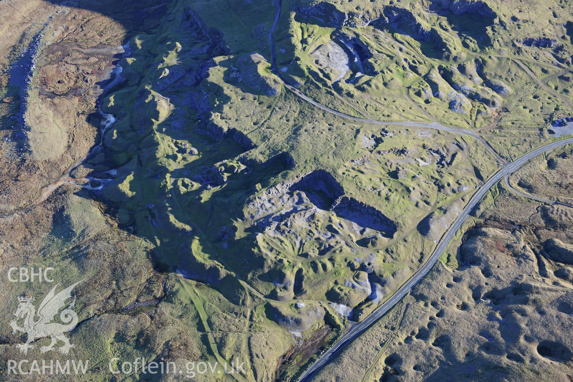 RCAHMW colour oblique photograph of Foel Fawr quarry complex. Taken by Toby Driver on 28/11/2012.