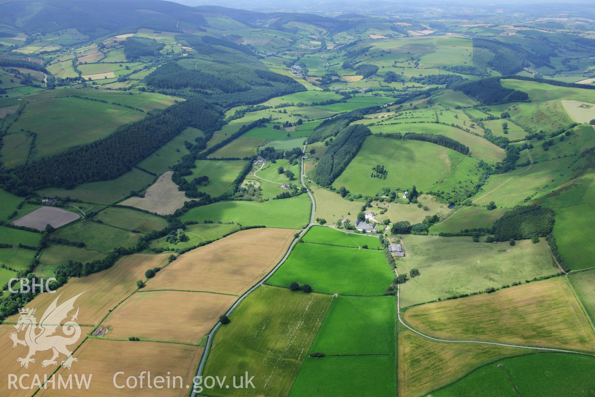 RCAHMW colour oblique photograph of Pilleth, battle site, landscape from east. Taken by Toby Driver on 27/07/2012.