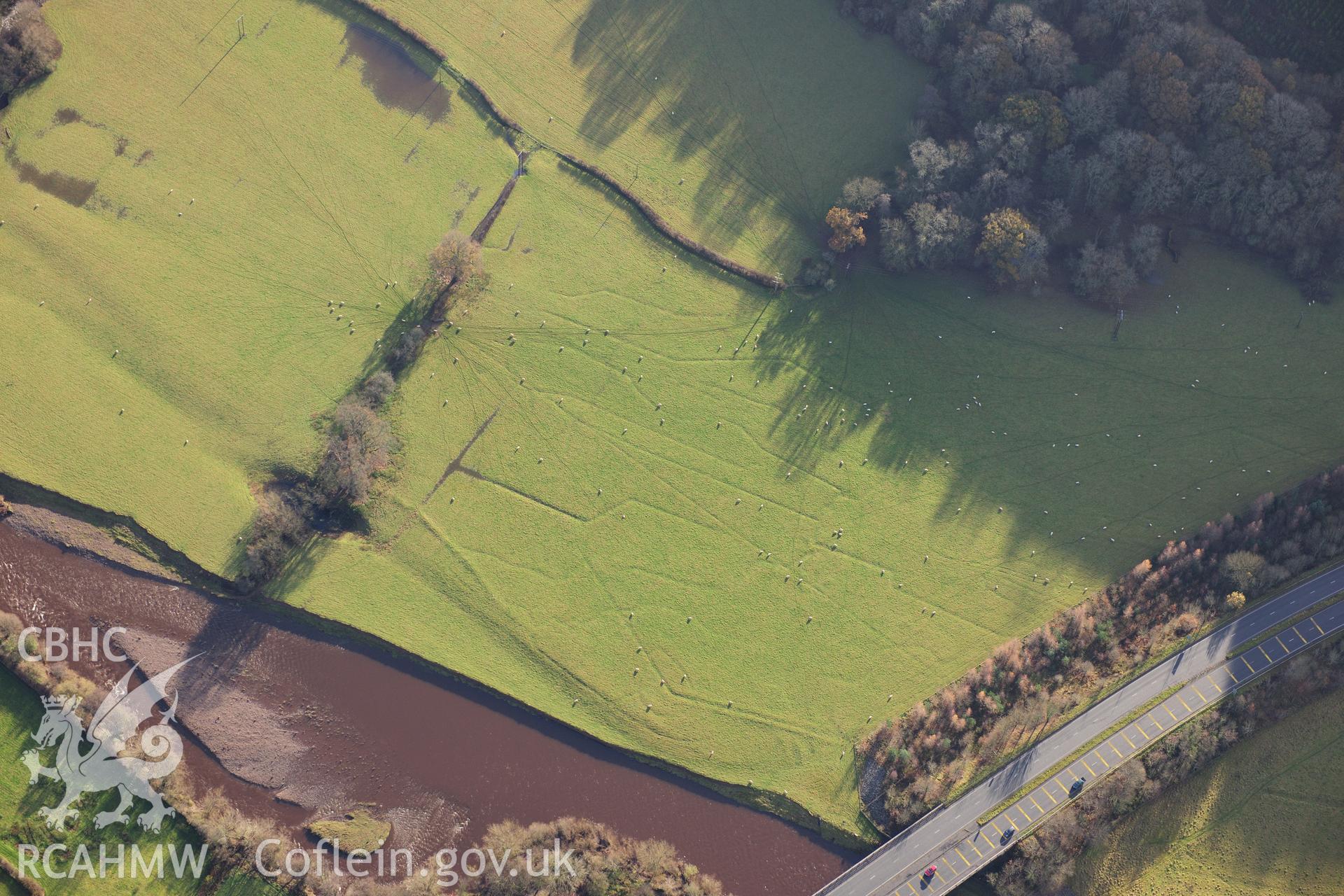 RCAHMW colour oblique photograph of Brecon, water meadows. Taken by Toby Driver on 23/11/2012.