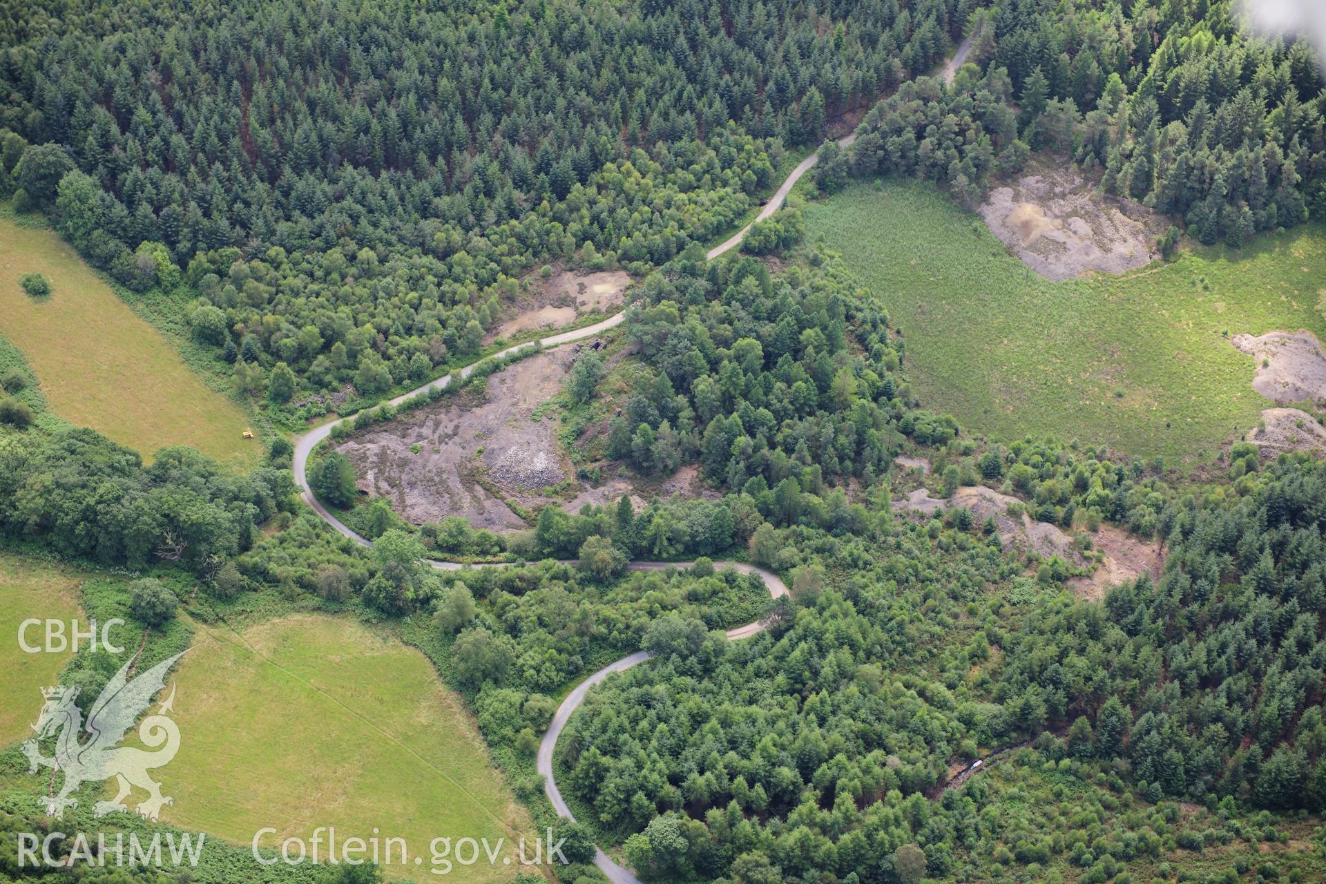 RCAHMW colour oblique photograph of Coed Mawr Pool Mine, viewed from the north. Taken by Toby Driver on 10/08/2012.