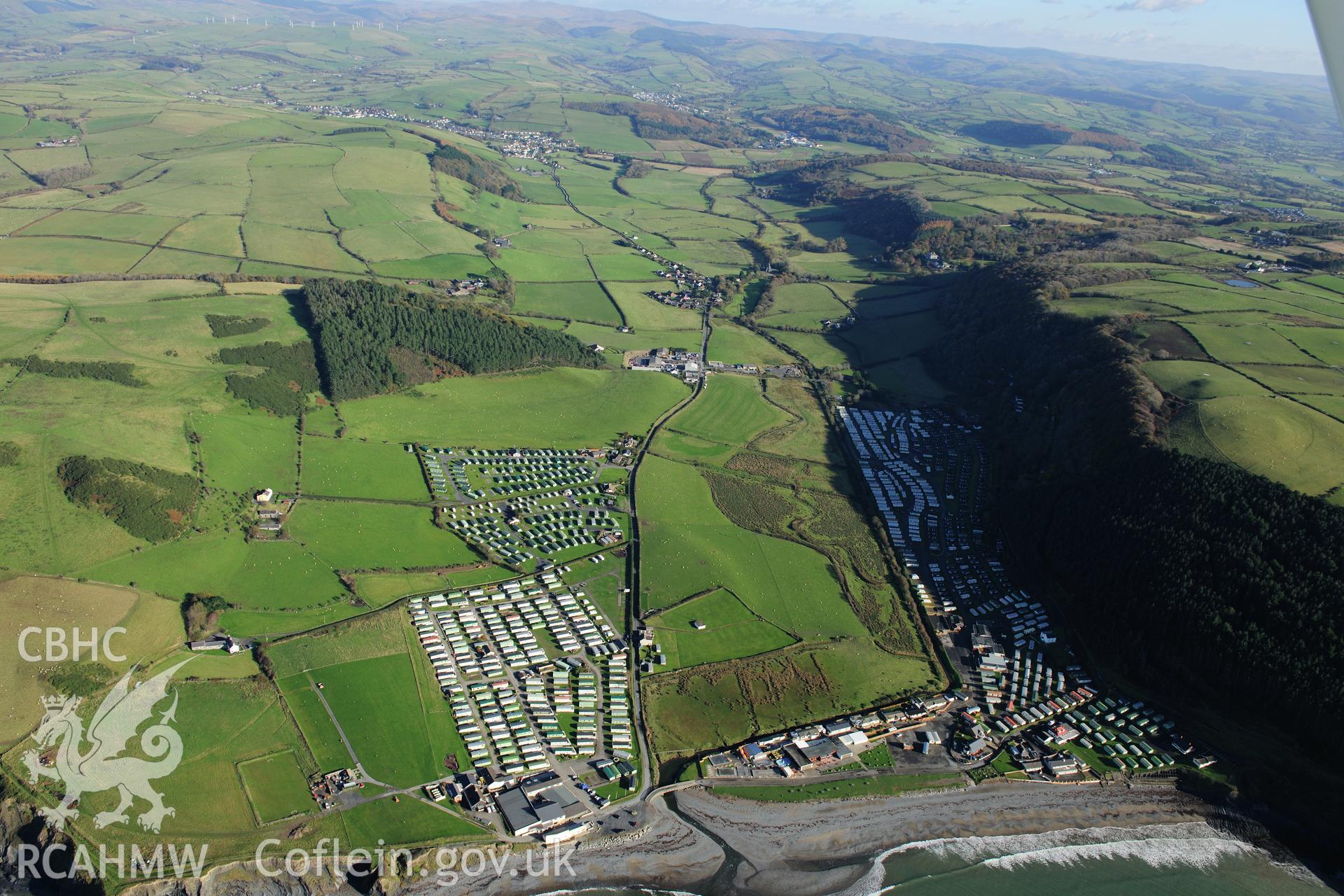 RCAHMW colour oblique photograph of Clarach Bay, landscape from west. Taken by Toby Driver on 05/11/2012.