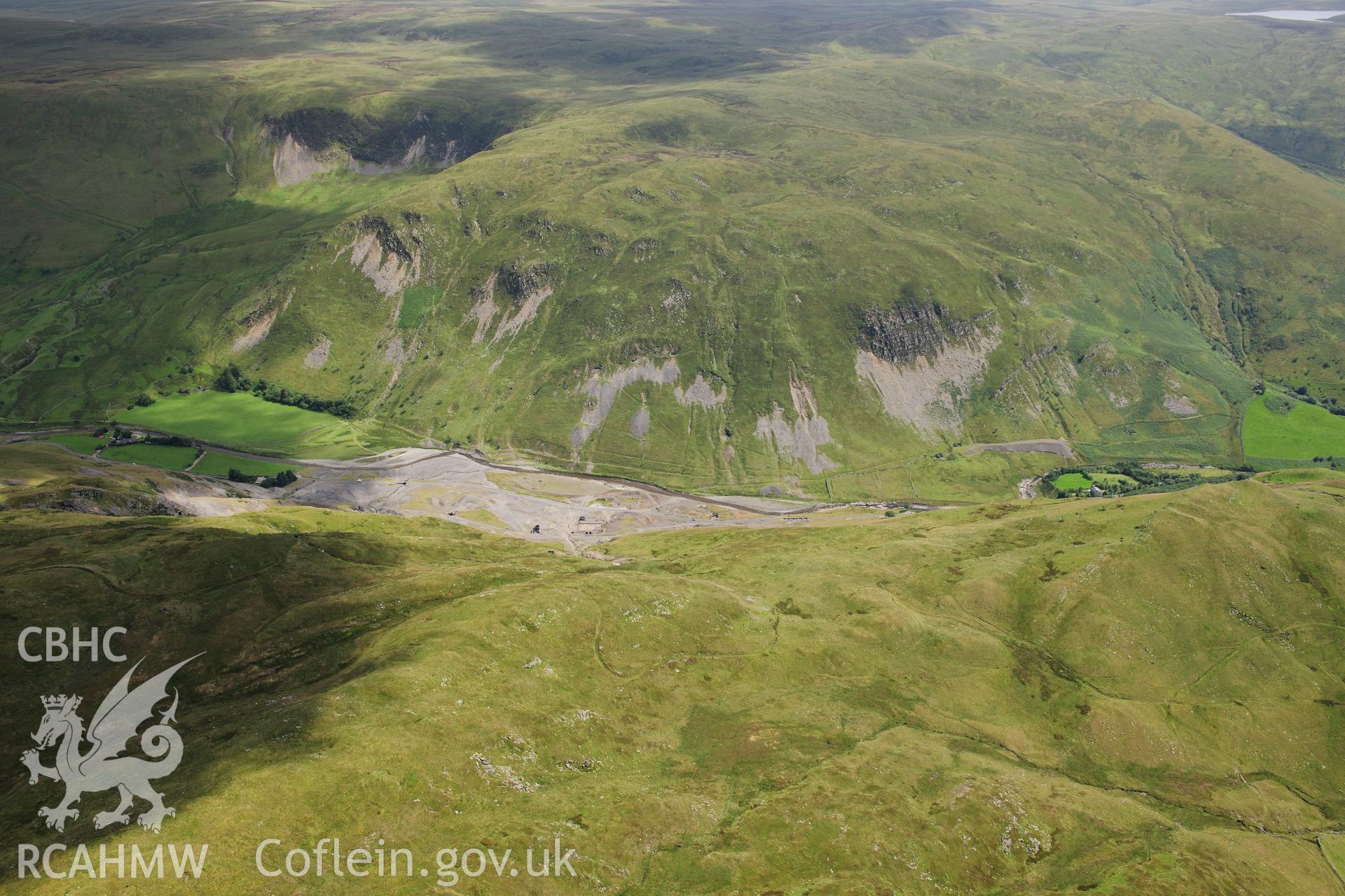 RCAHMW colour oblique photograph of Copa Hill, Cwmystwyth Lead, Copper and Zinc mines. Taken by Toby Driver on 27/07/2012.