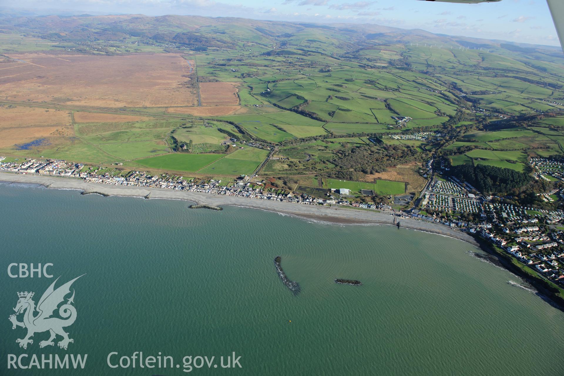 RCAHMW colour oblique photograph of Borth, with new sea defences. Taken by Toby Driver on 05/11/2012.