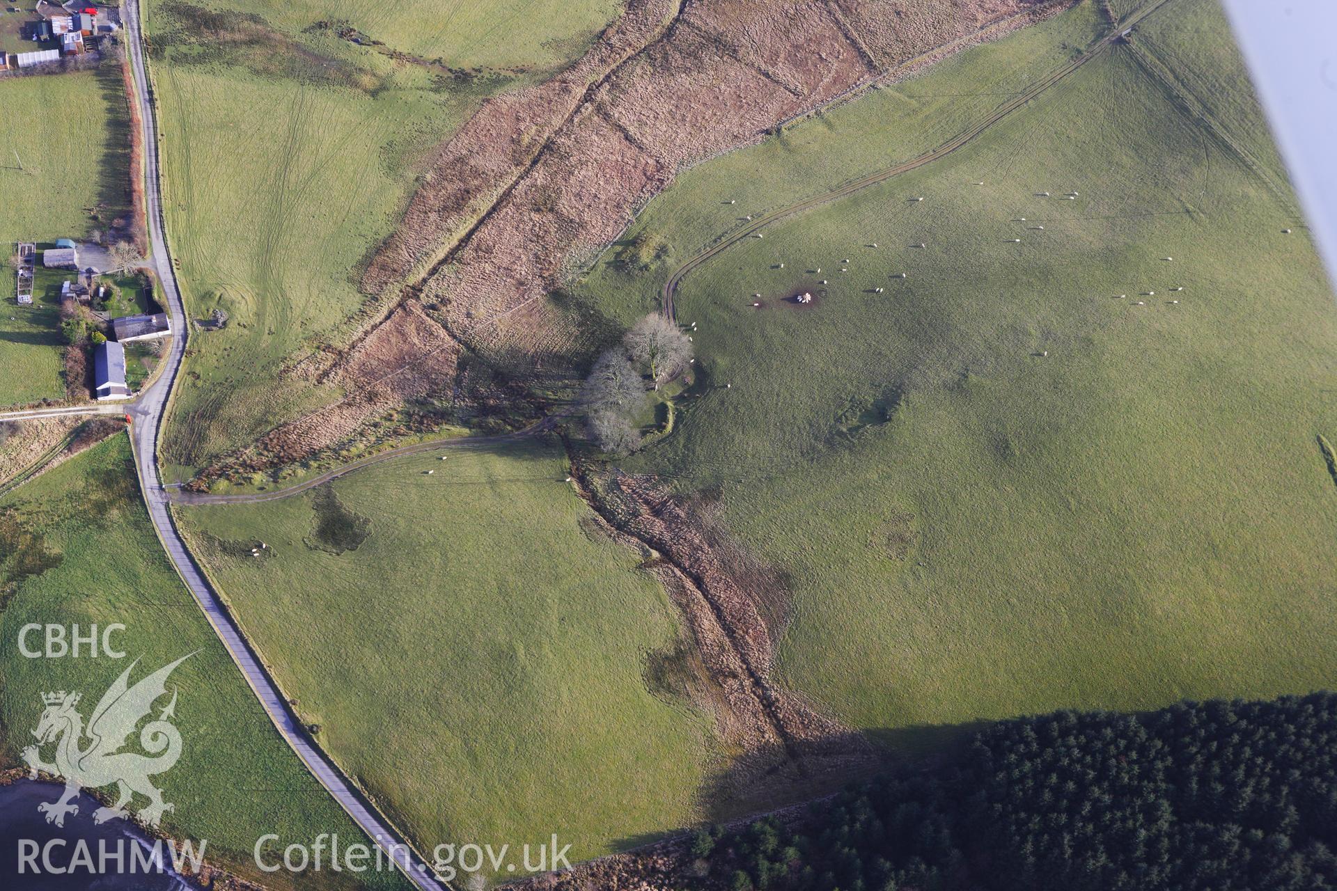 RCAHMW colour oblique photograph of Brynafan village, and Calvinistic Methodist Sunday School. Taken by Toby Driver on 07/02/2012.