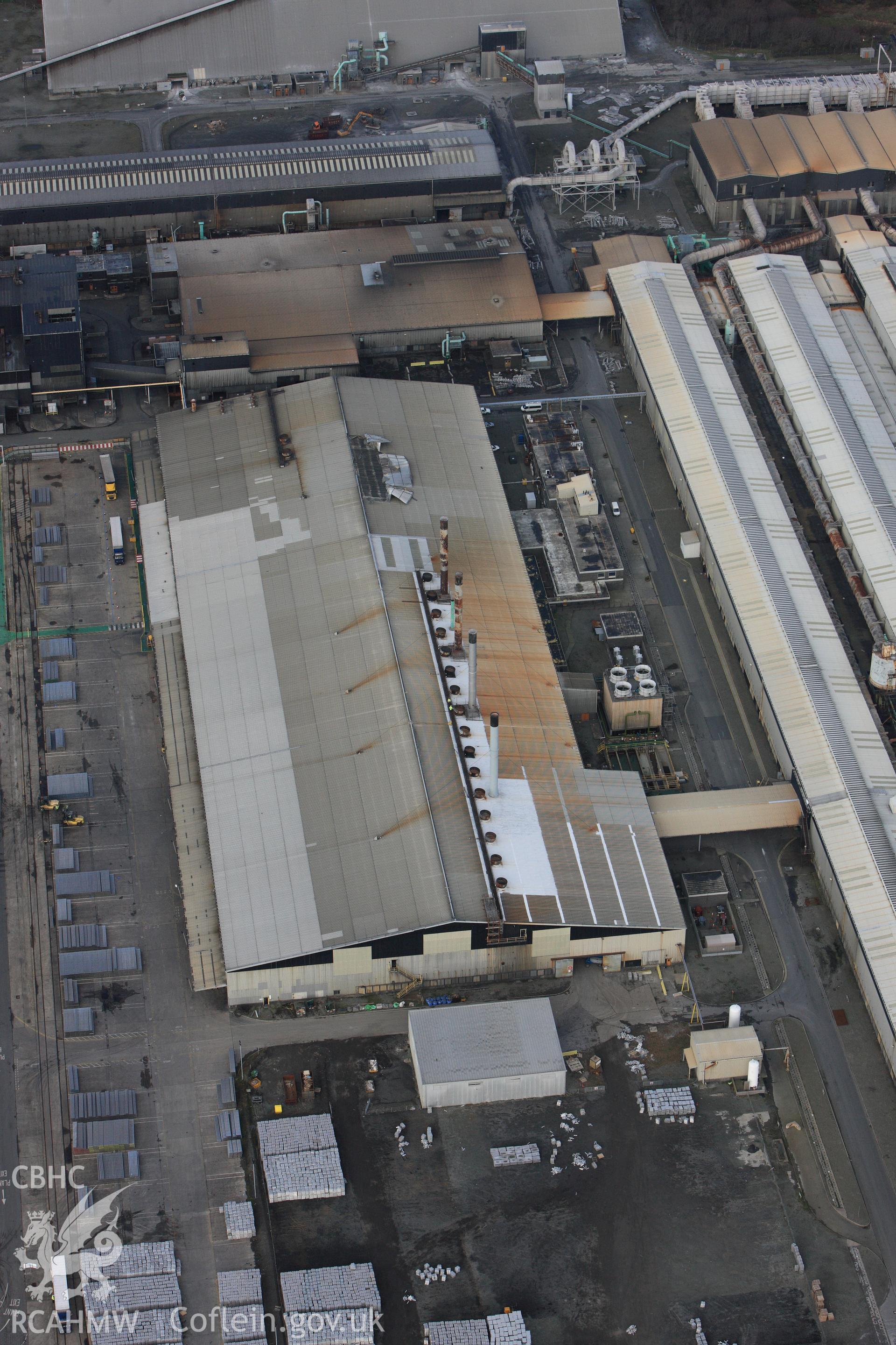 RCAHMW colour oblique photograph of Anglesey Aluminium Smelting Works, aerial survey prior to closure. Taken by Toby Driver on 13/01/2012.