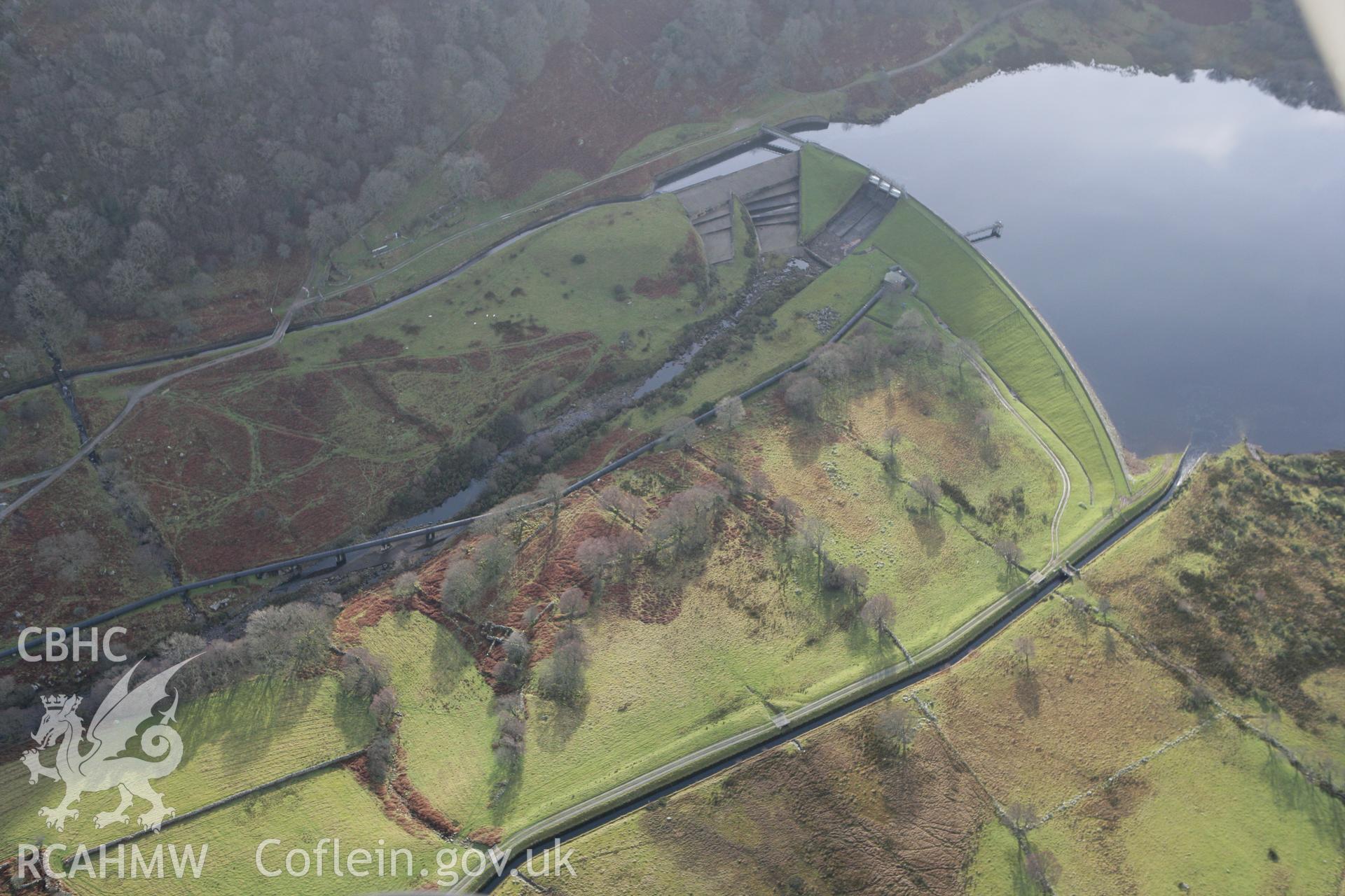 RCAHMW colour oblique photograph of Llyn Coedty reservoir. Taken by Toby Driver on 13/01/2012.