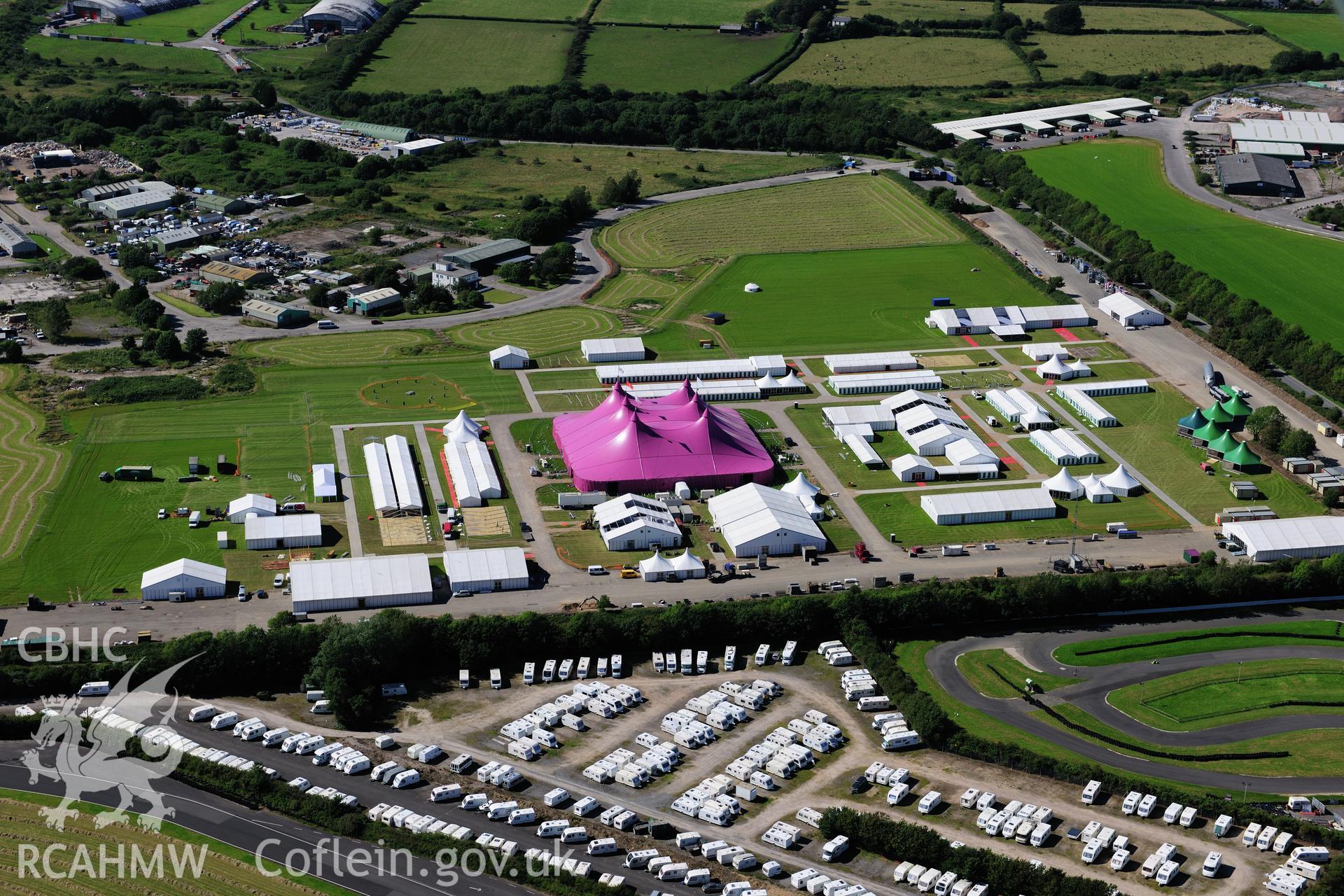 RCAHMW colour oblique photograph of Llandow Airfield, site of the 2012 National Eisteddfod of Wales. Taken by Toby Driver on 24/07/2012.