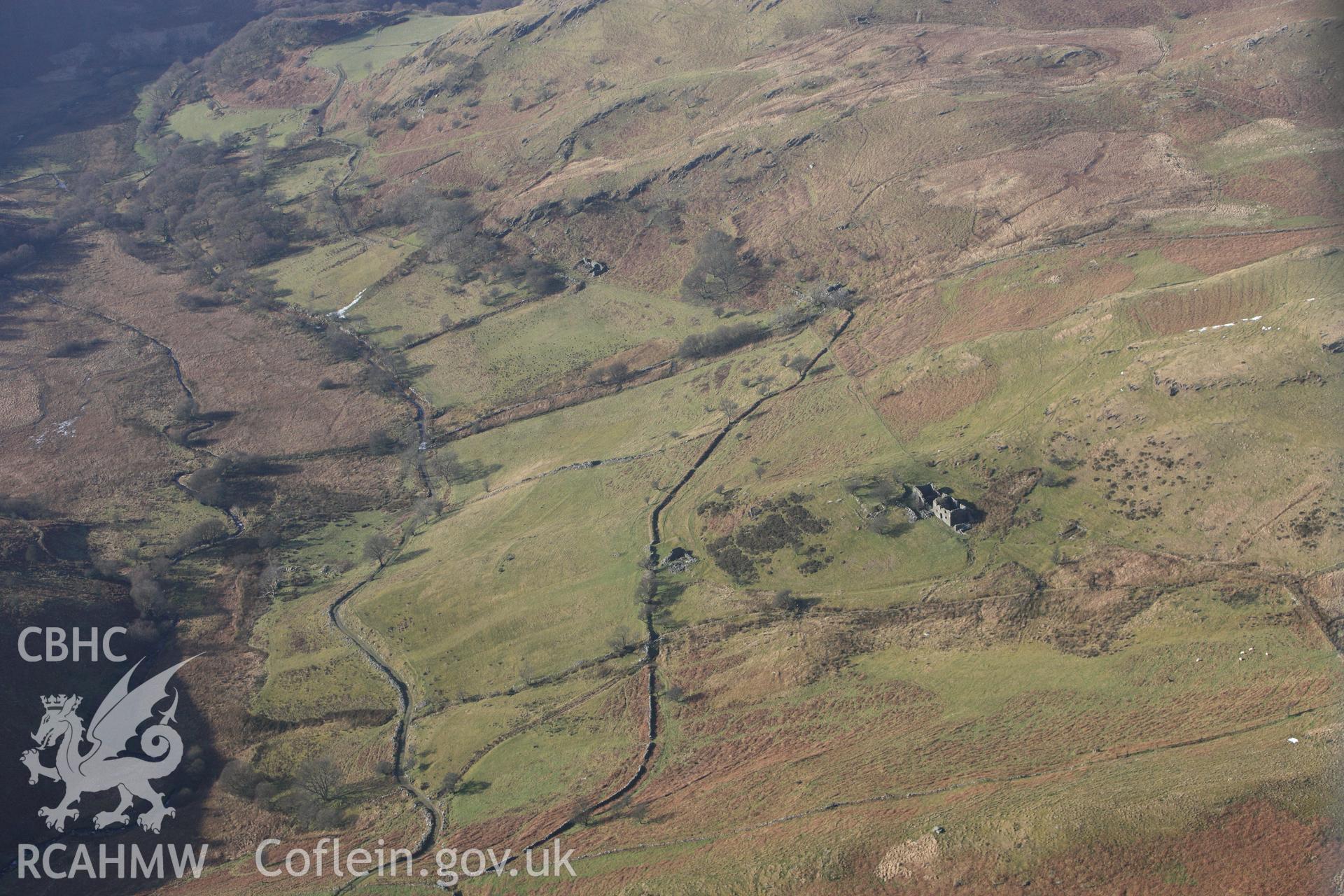 RCAHMW colour oblique photograph of Farmstead, Ty Canol, Greigen Ddu, Near Teifi Pools. Taken by Toby Driver on 07/02/2012.