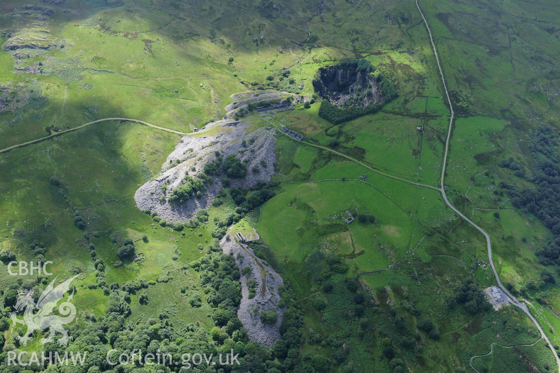 RCAHMW colour oblique photograph of Rhos Quarry, Capel Curig, viewed from the west. Taken by Toby Driver on 10/08/2012.