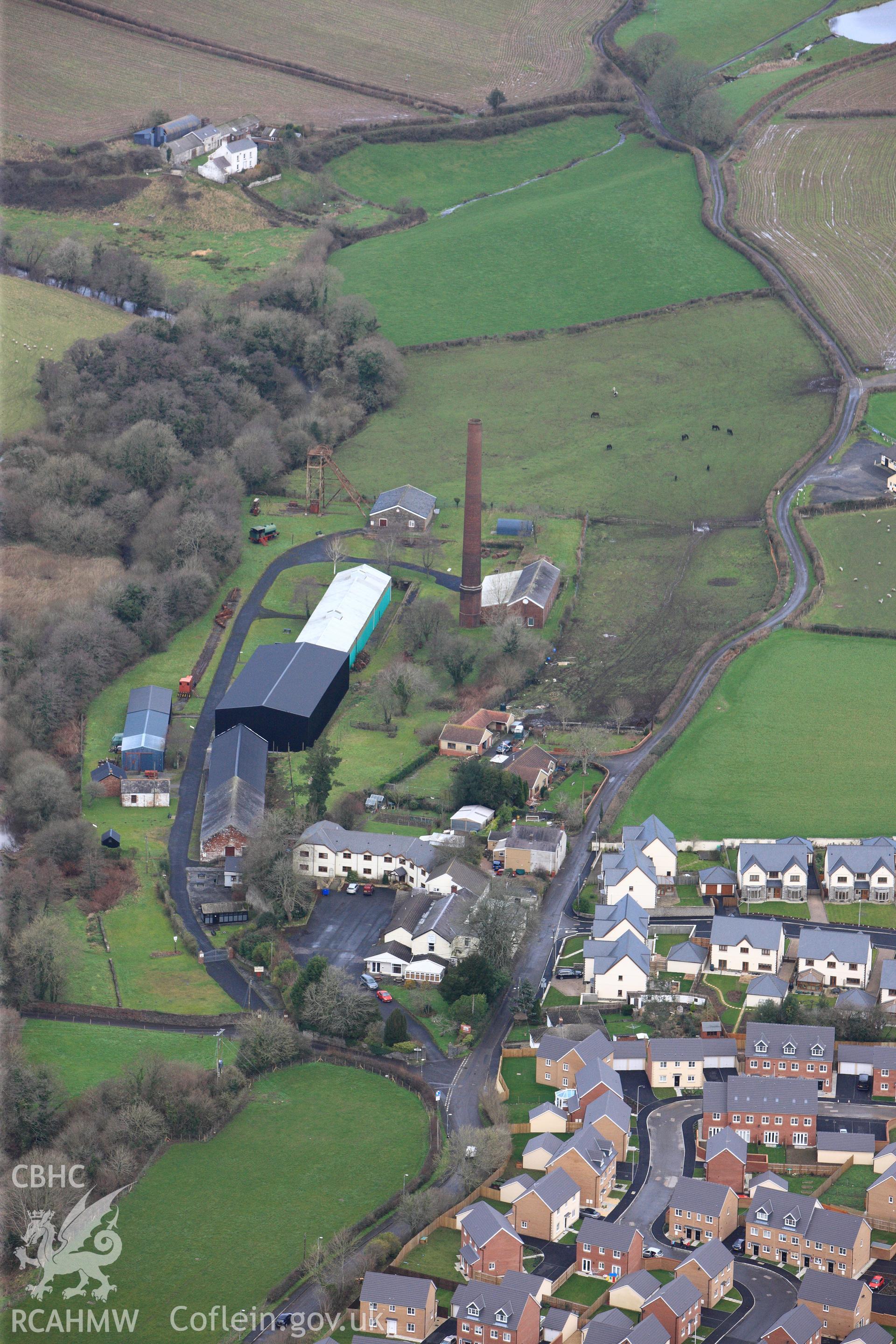 RCAHMW colour oblique photograph of Kidwelly Industrial Museum, site of Kidwelly Tinplate Works. Taken by Toby Driver on 27/01/2012.