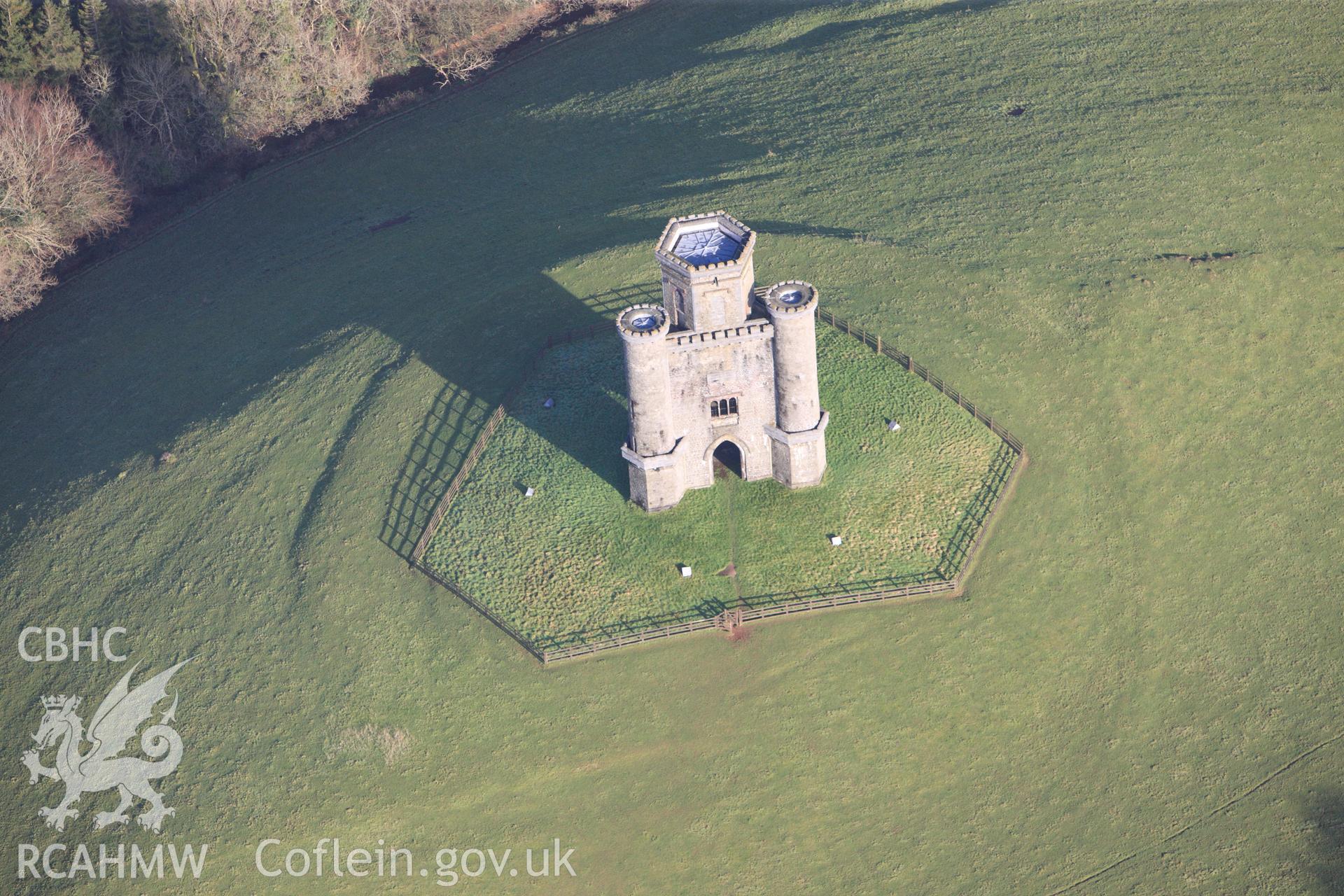 RCAHMW colour oblique photograph of Nelson's Tower (Paxton's Tower), near Middleton Hall. Taken by Toby Driver on 27/01/2012.