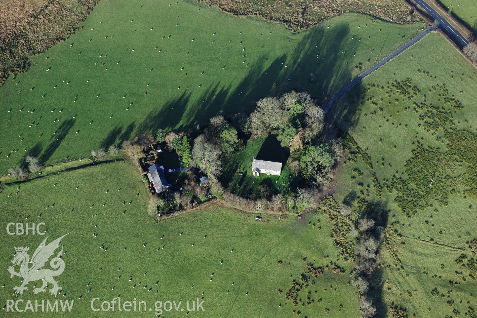 RCAHMW colour oblique photograph of Llanlleonfel Church. Taken by Toby Driver on 23/11/2012.