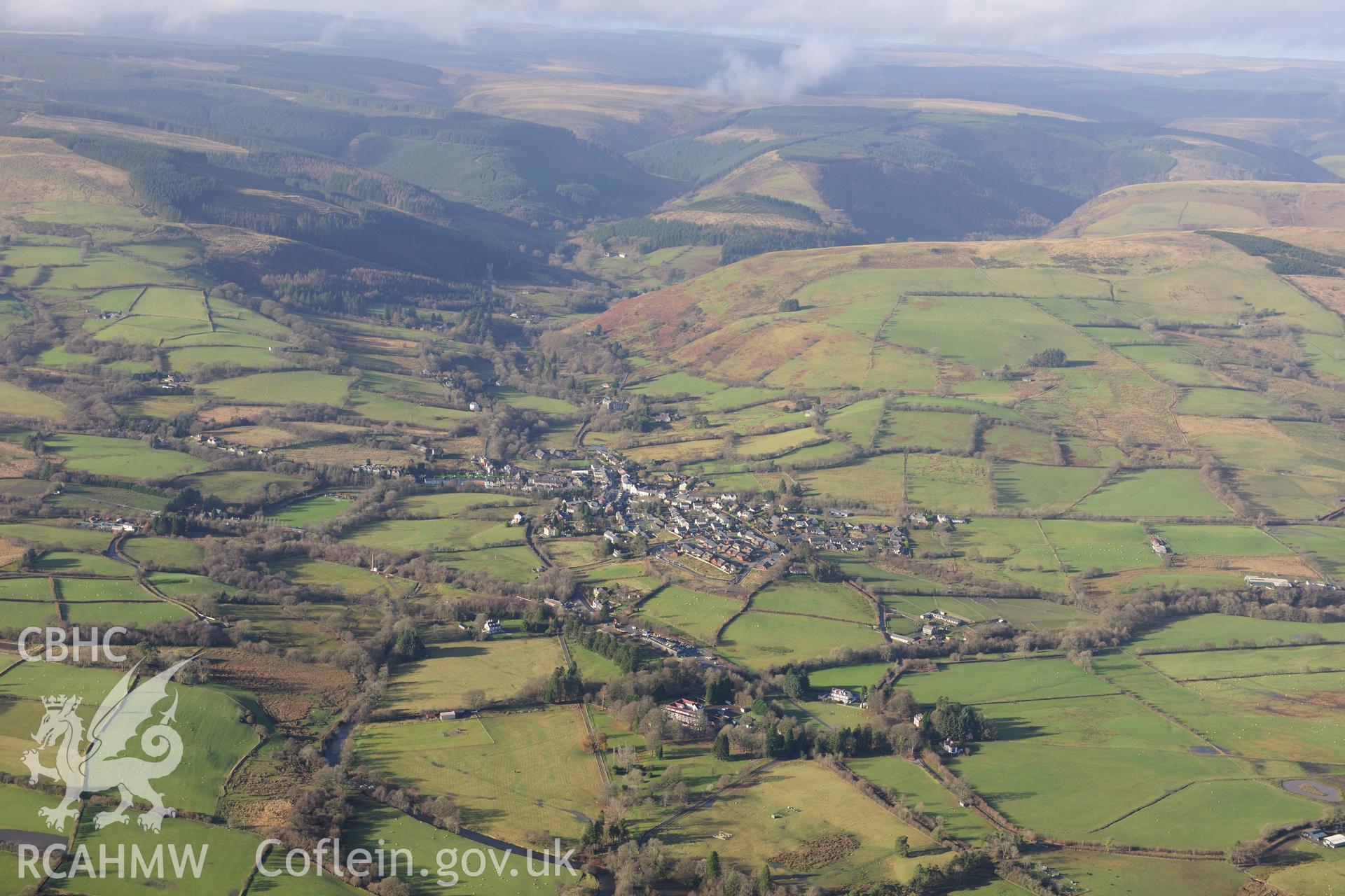RCAHMW colour oblique photograph of Llanwrtyd Wells, town. Taken by Toby Driver on 23/11/2012.