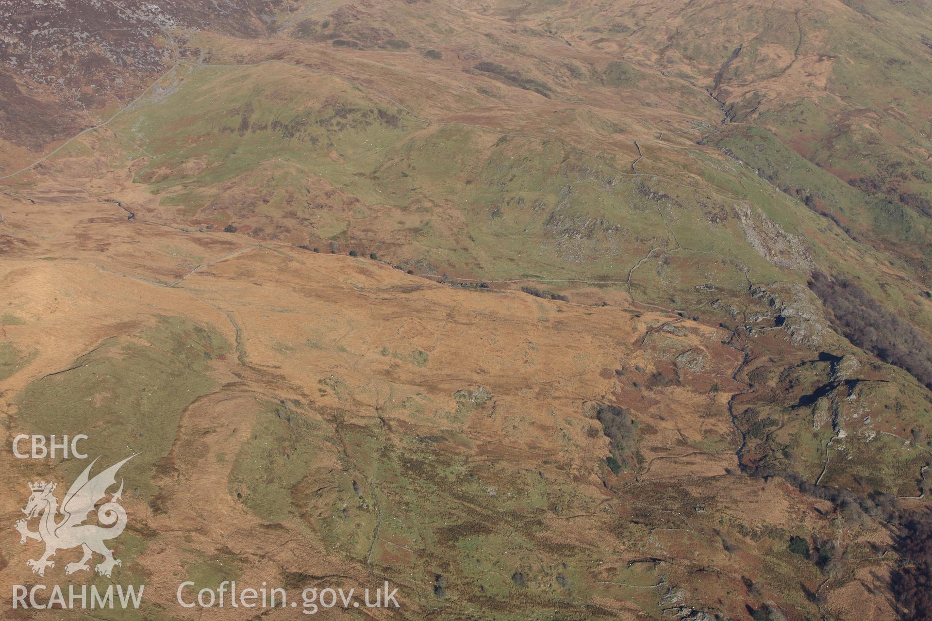 RCAHMW colour oblique photograph of Gilfach Copper Mine, Cwm Ciprwrth, wide view. Taken by Toby Driver on 10/12/2012.