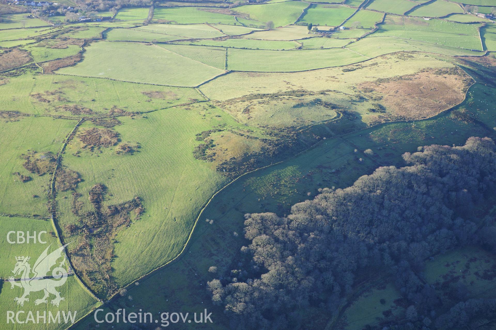 RCAHMW colour oblique photograph of Y Foel Camp, and relict field system. Taken by Toby Driver on 10/12/2012.