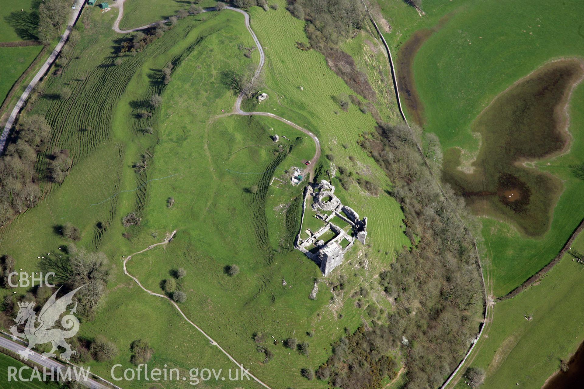 RCAHMW colour oblique photograph of Dryslwyn Castle. Taken by Toby Driver and Oliver Davies on 28/03/2012.