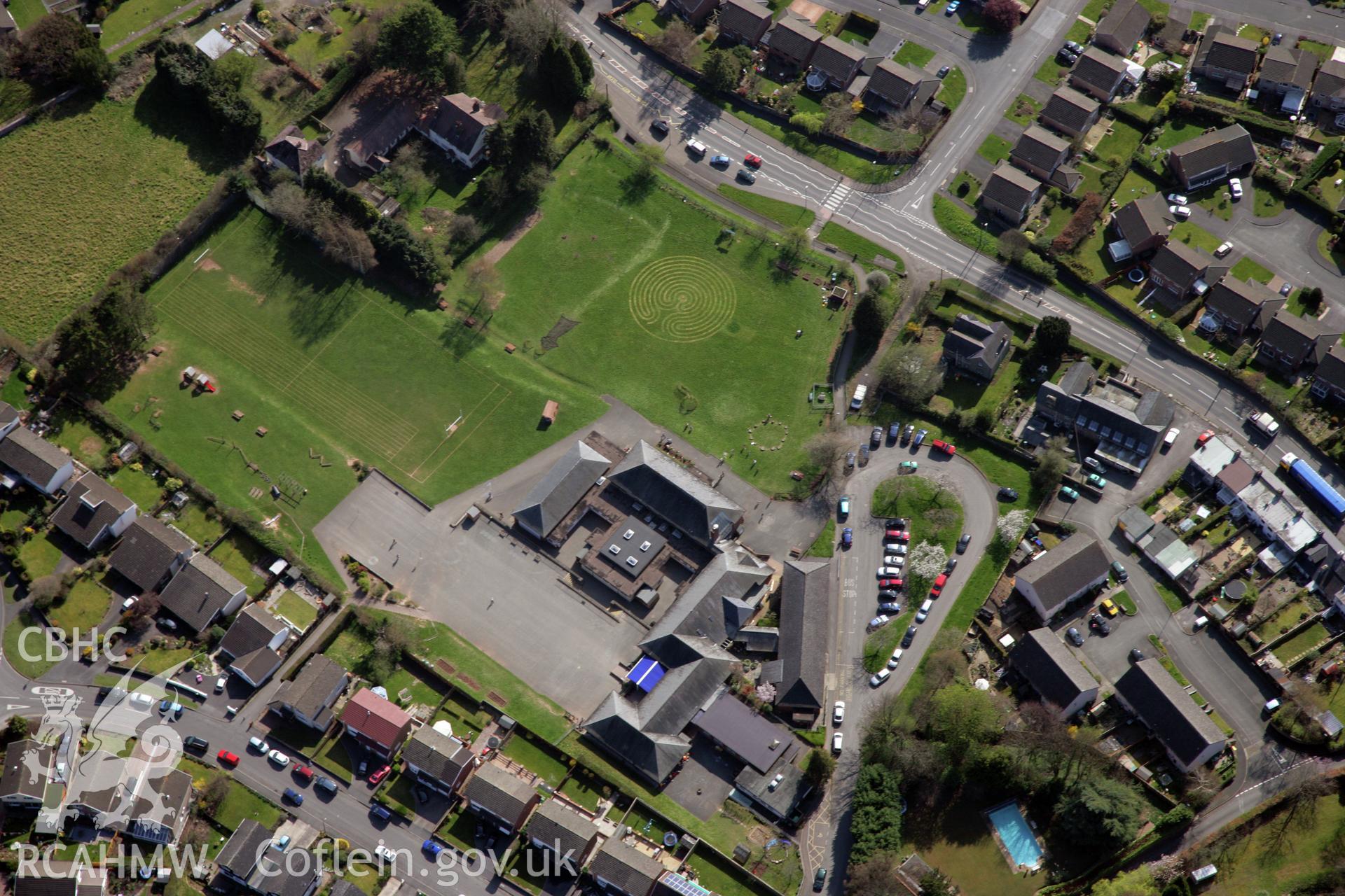 RCAHMW colour oblique photograph of Crickhowell Junior School, Crickhowell. Taken by Toby Driver and Oliver Davies on 28/03/2012.