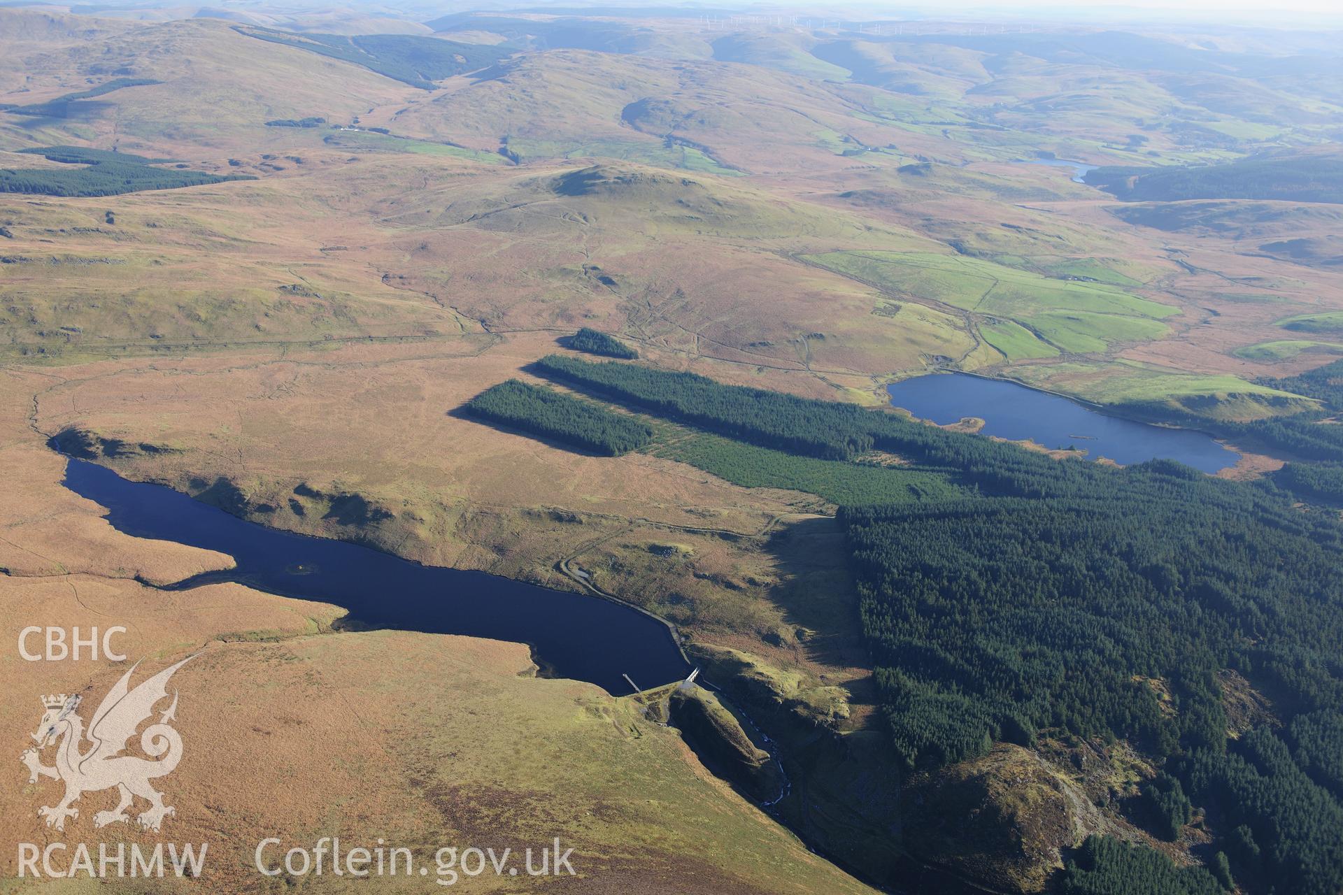 RCAHMW colour oblique photograph of Llyn Craigypistyll and Llyn Syfydrin, view from north-west. Taken by Toby Driver on 05/11/2012.