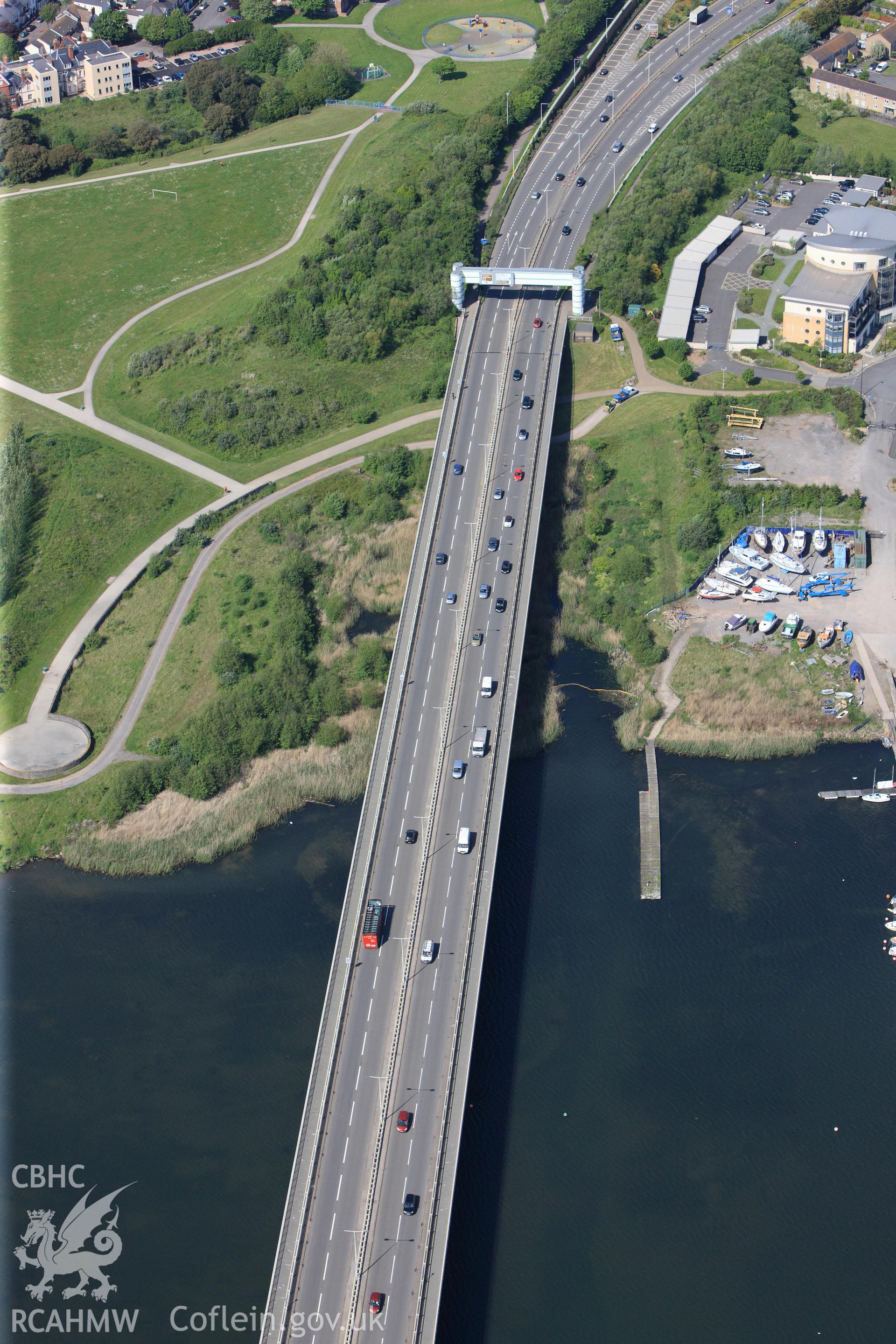 RCAHMW colour oblique photograph of A4232, Cardiff Bay, looking towards Parc Hamadryad Park. Taken by Toby Driver on 22/05/2012.