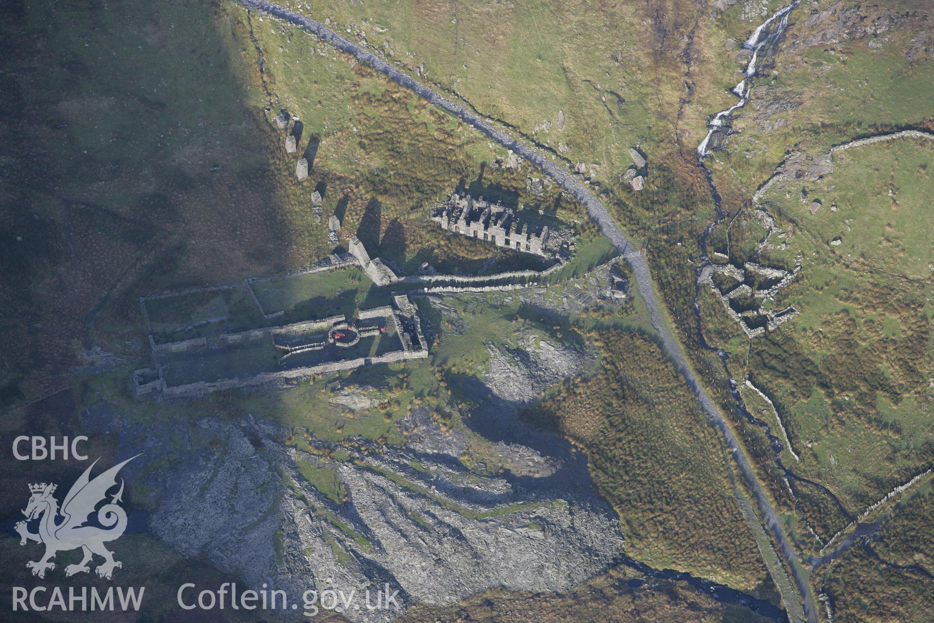 RCAHMW colour oblique photograph of Conglog slate quarry. Taken by Toby Driver on 13/01/2012.