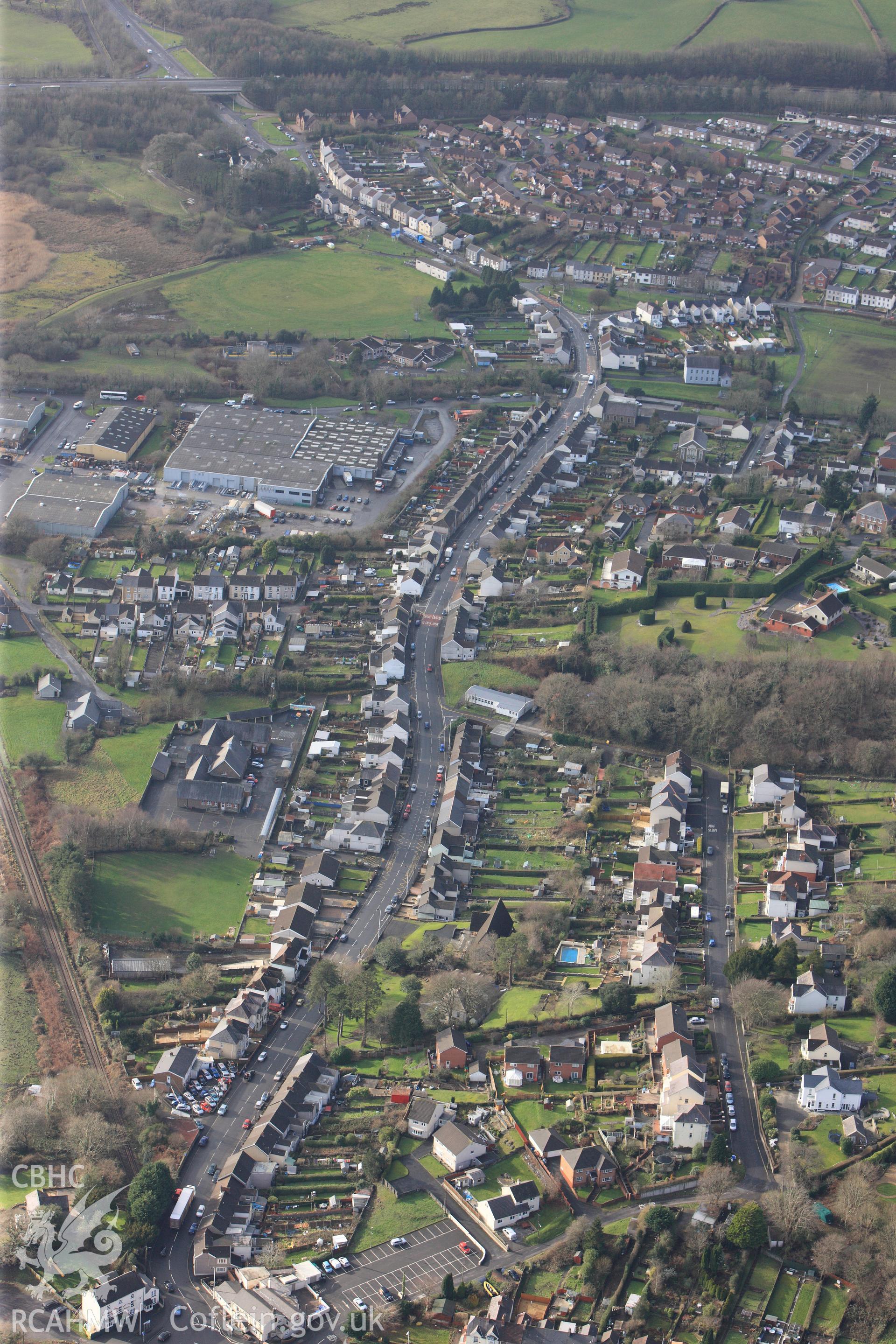 RCAHMW colour oblique photograph of Pontarddulais, view from the north-east. Taken by Toby Driver on 27/01/2012.