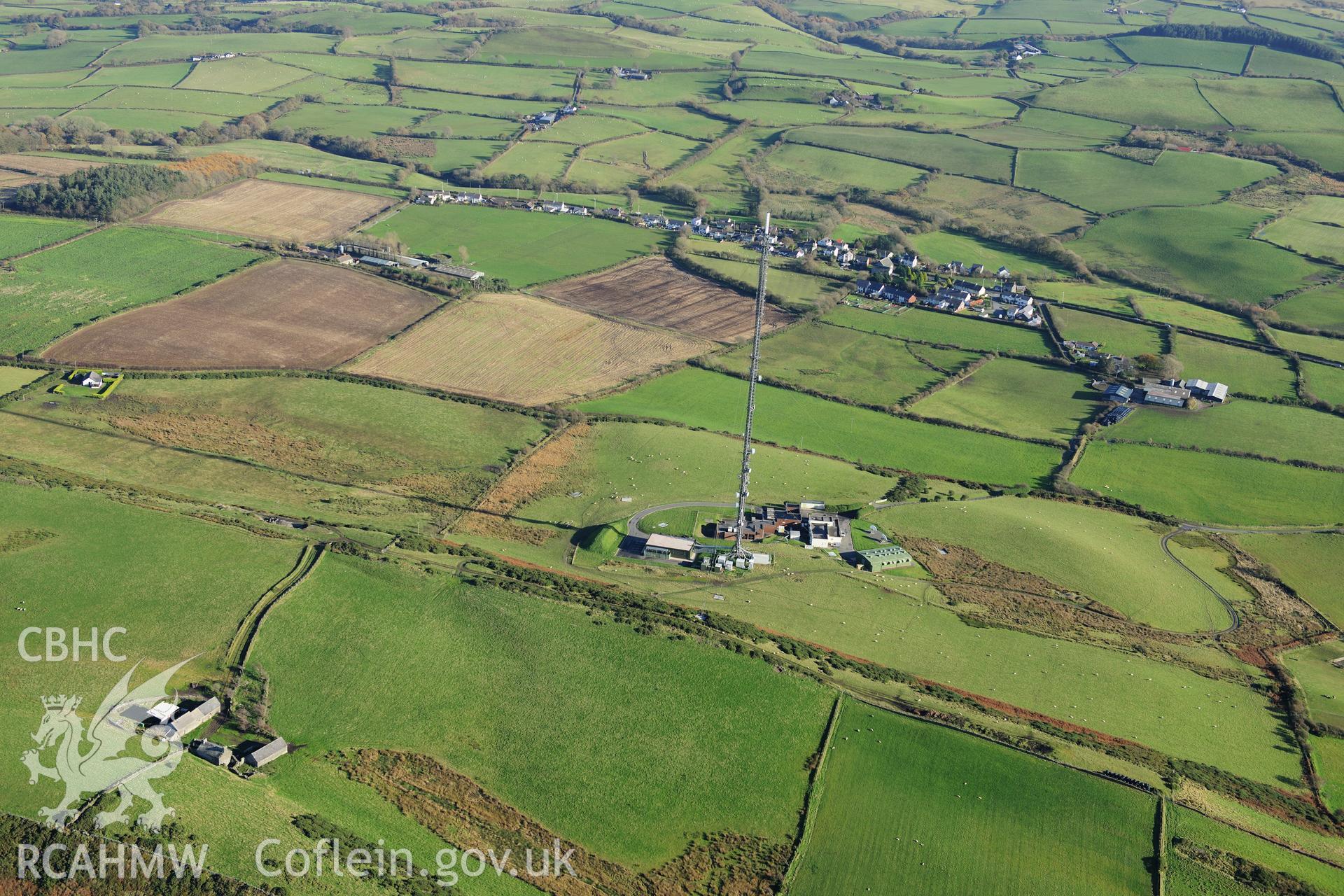 RCAHMW colour oblique photograph of Transmitter, Blaenplwyf. Taken by Toby Driver on 05/11/2012.