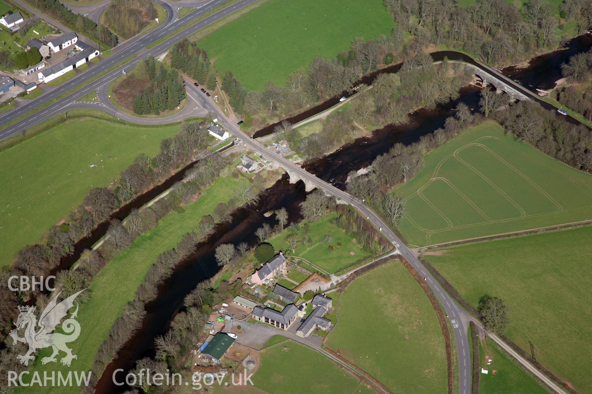 RCAHMW colour oblique photograph of Lock Road Bridge, Cefnbrynich and Brynich aqueduct. Taken by Toby Driver and Oliver Davies on 28/03/2012.