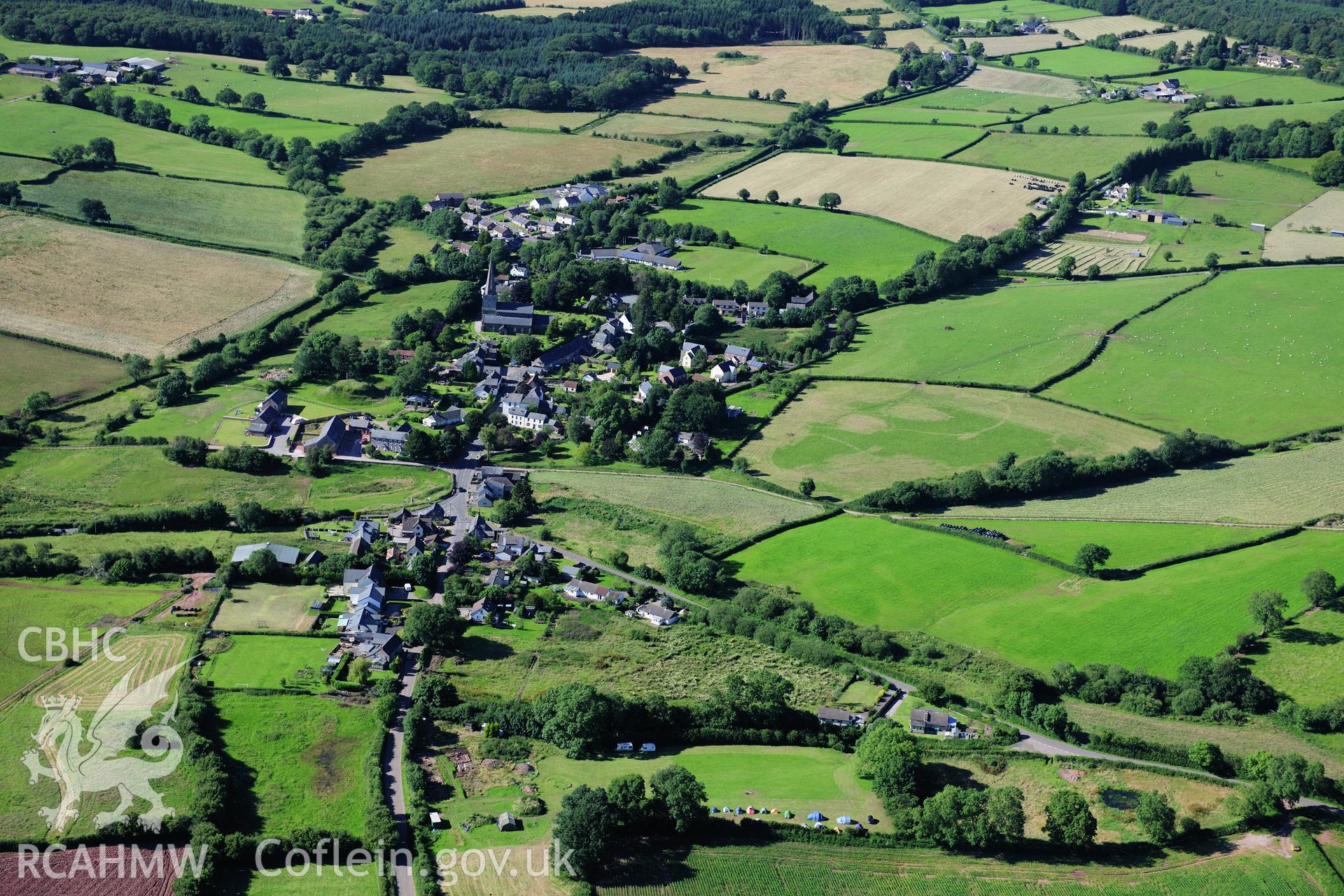 RCAHMW colour oblique photograph of Trellech village from the south. Taken by Toby Driver on 24/07/2012.