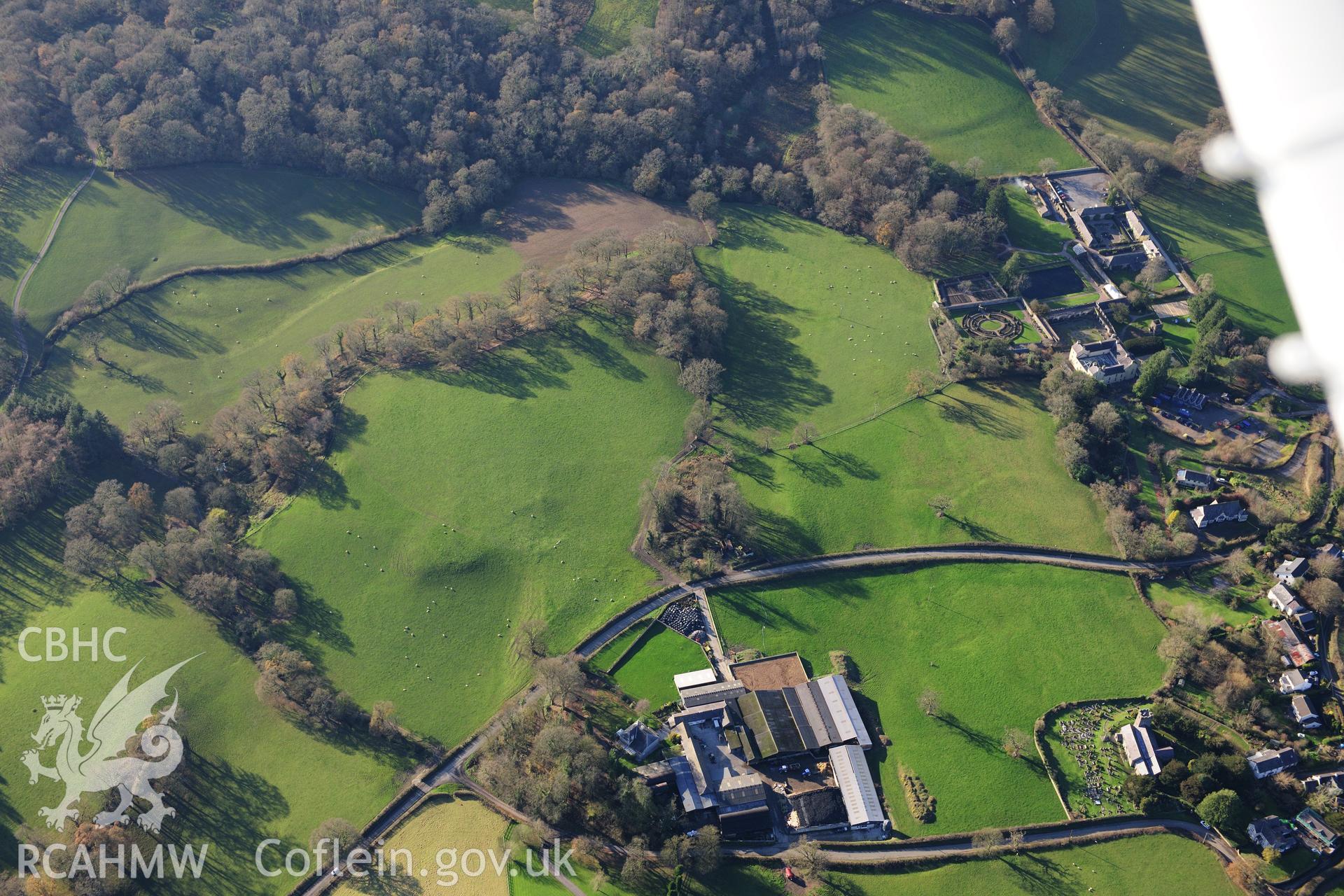 RCAHMW colour oblique photograph of Llangathen enclosure. Taken by Toby Driver on 28/11/2012.