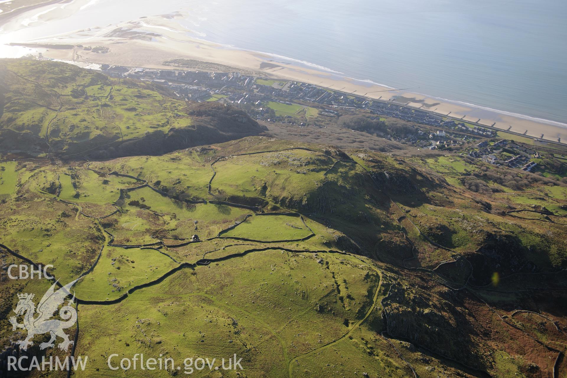 RCAHMW colour oblique photograph of Hafotty Manganese mine, Ffridd y Graig, above Barmouth. Taken by Toby Driver on 10/12/2012.