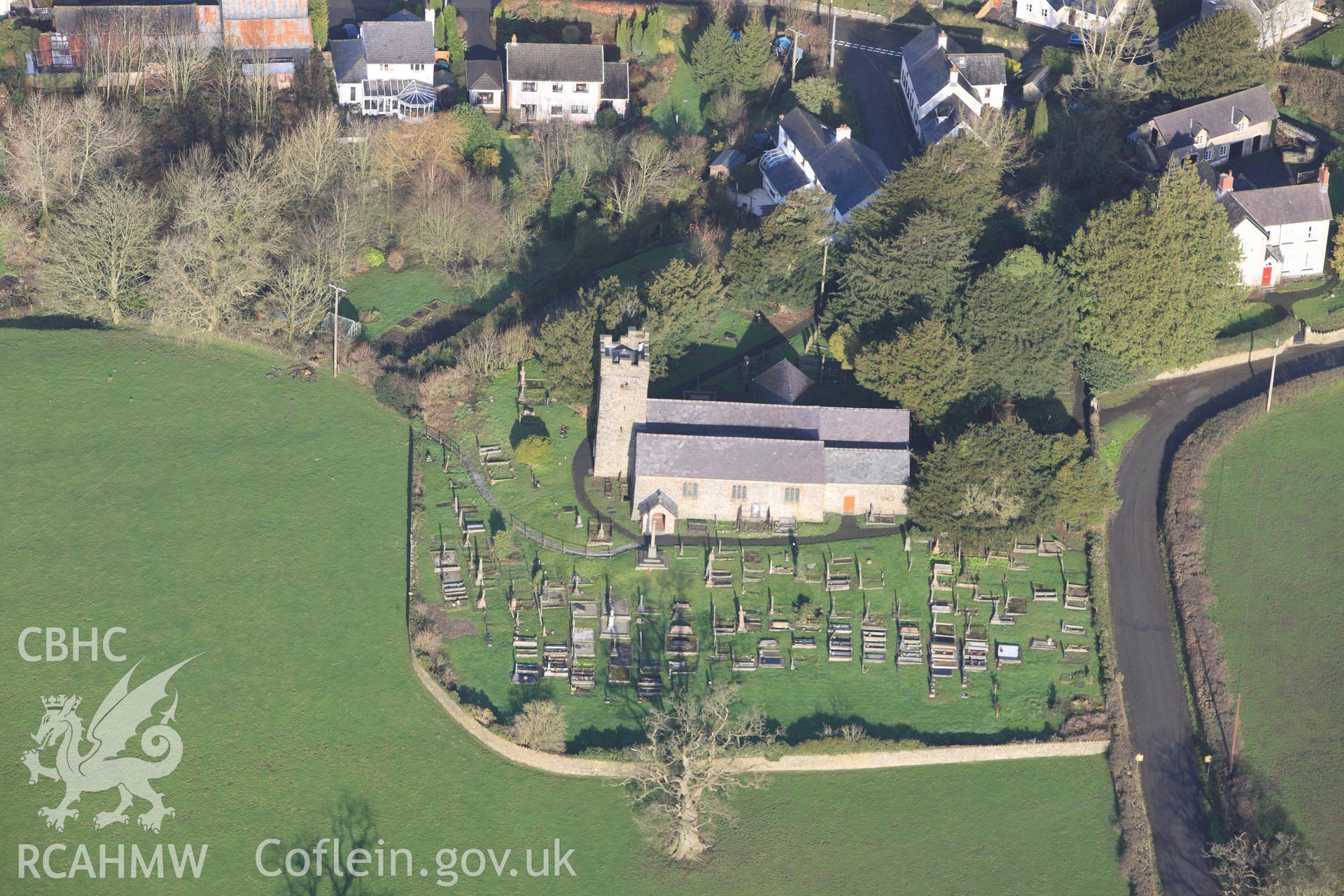 RCAHMW colour oblique photograph of St Cathen's  Church, Llangathen. Taken by Toby Driver on 27/01/2012.