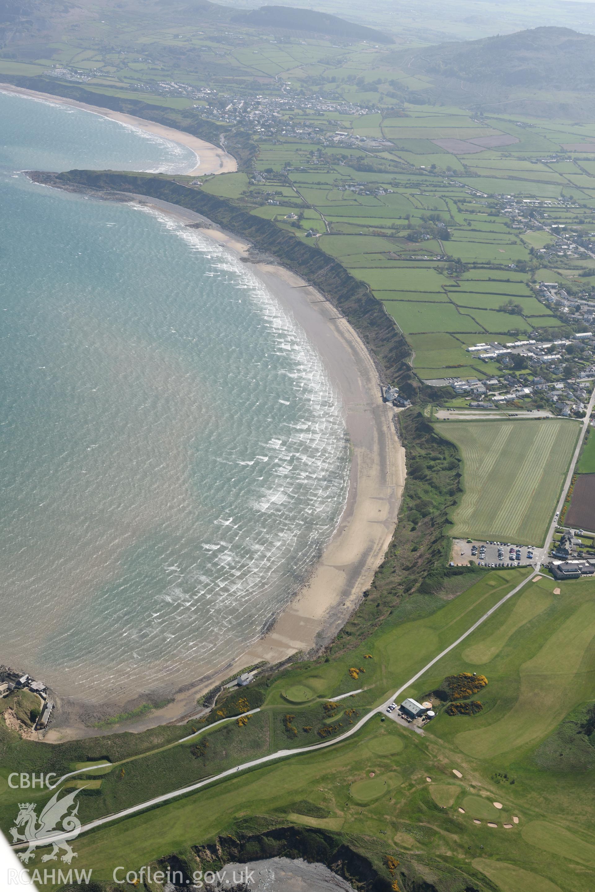 Aerial photography of Morfa Nefyn taken on 3rd May 2017.  Baseline aerial reconnaissance survey for the CHERISH Project. ? Crown: CHERISH PROJECT 2017. Produced with EU funds through the Ireland Wales Co-operation Programme 2014-2020. All material made freely available through the Open Government Licence.