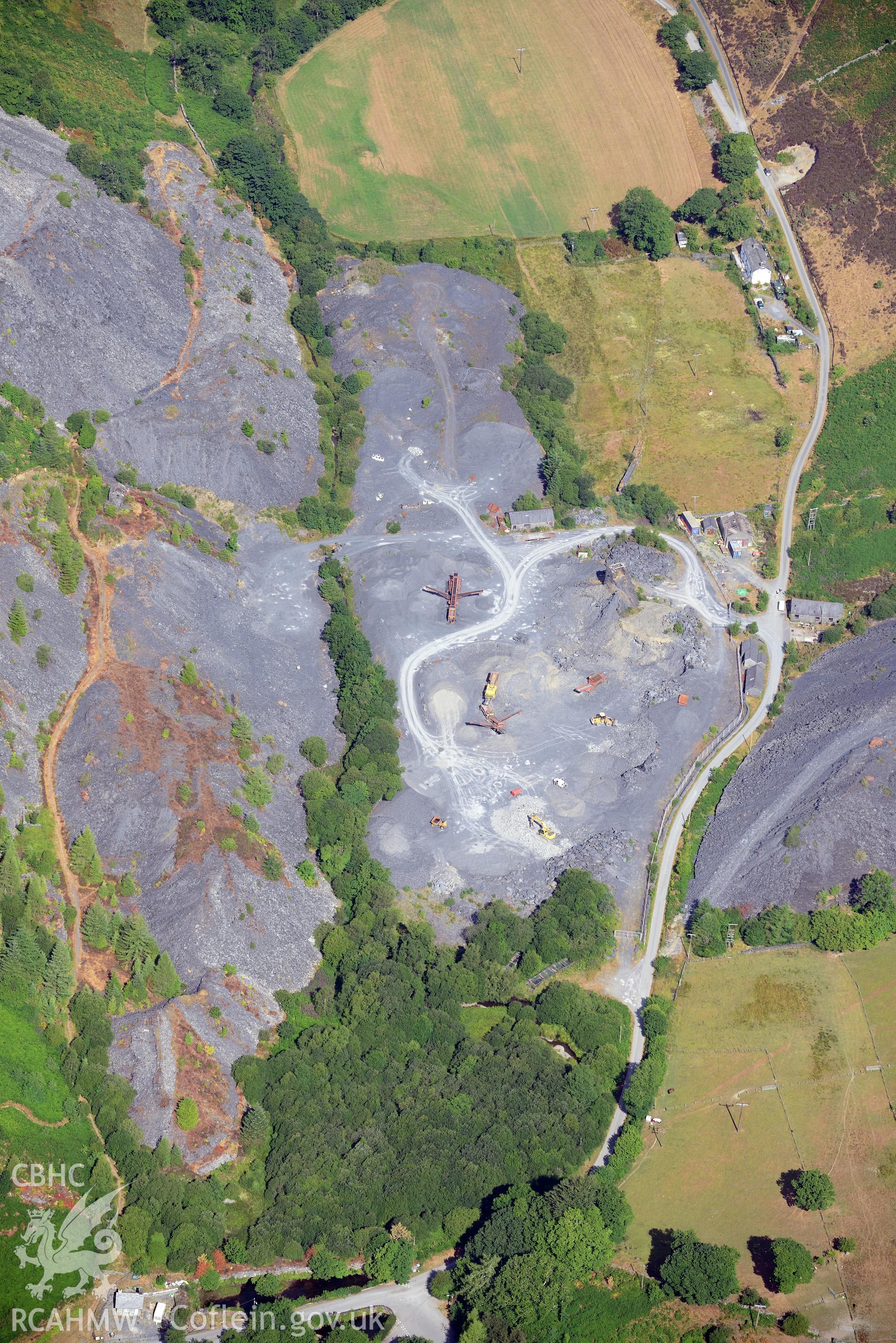 Royal Commission aerial photography of Aberllefenni Slate Quarry and landscape taken on 19th July 2018 during the 2018 drought.