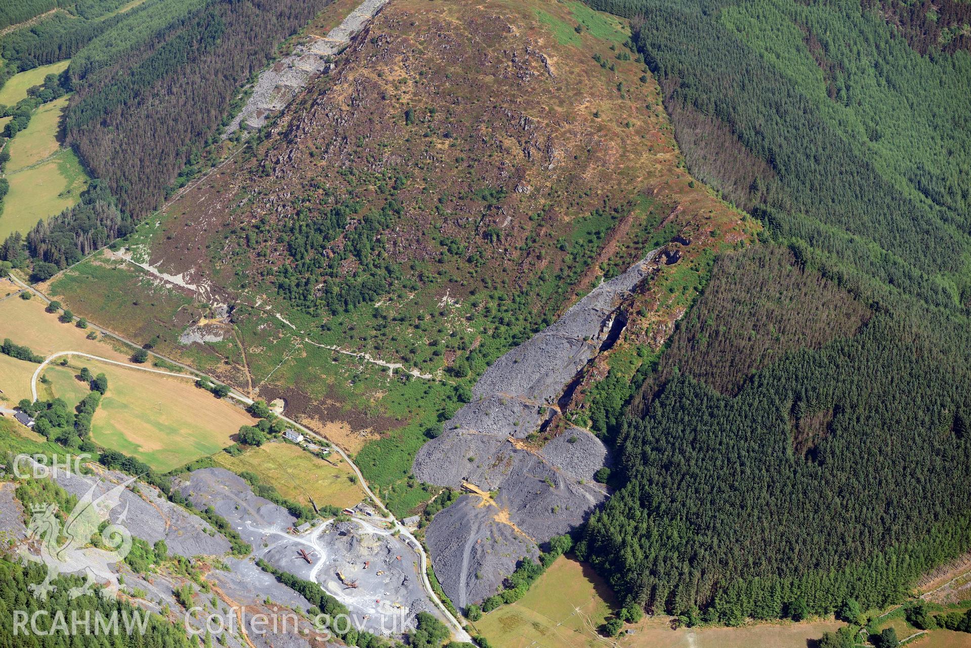 Royal Commission aerial photography of Aberllefenni Slate Quarry and landscape taken on 19th July 2018 during the 2018 drought.