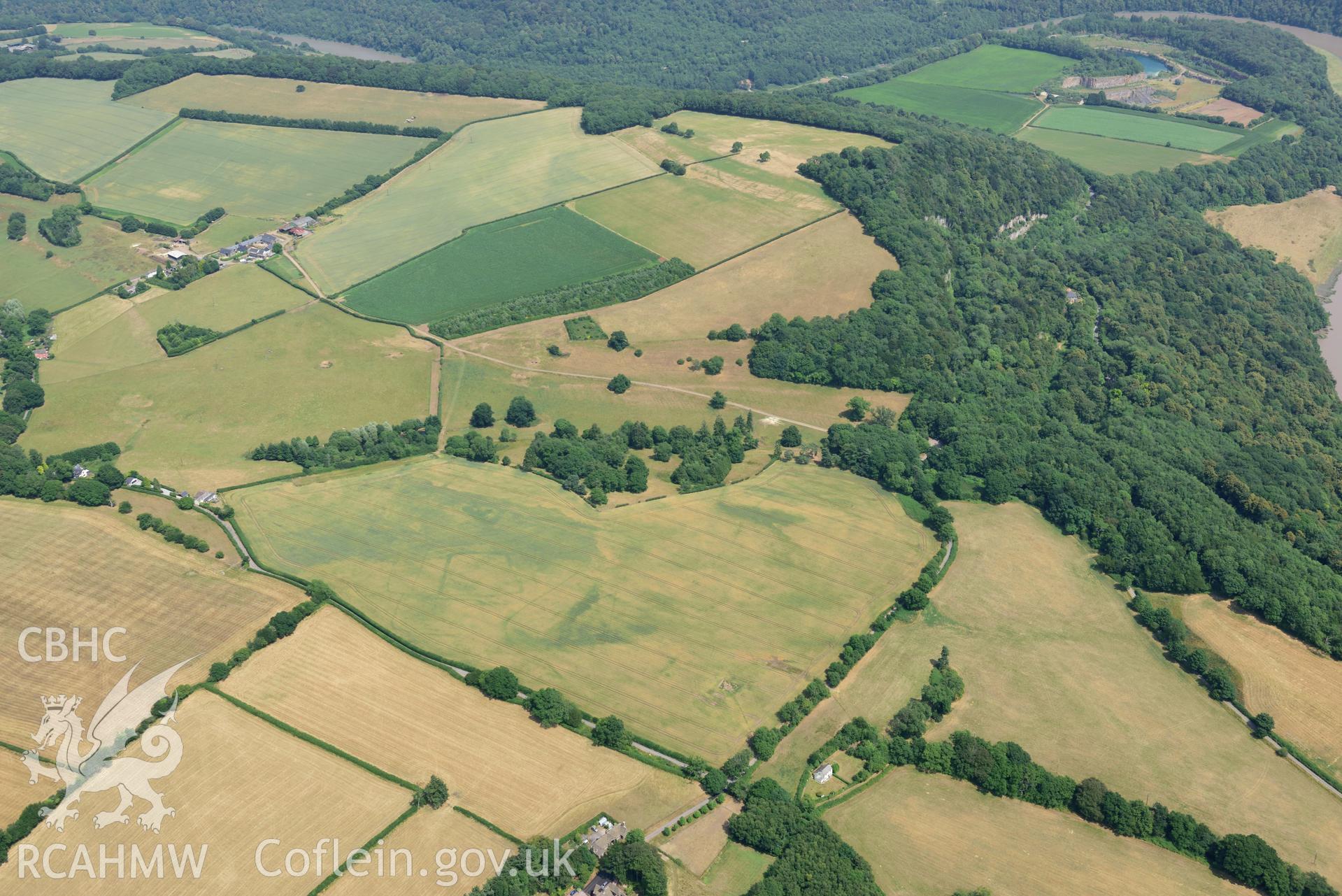 Royal Commission aerial photography of Wyndcliff Roman villa and enclosures taken on 19th July 2018 during the 2018 drought.