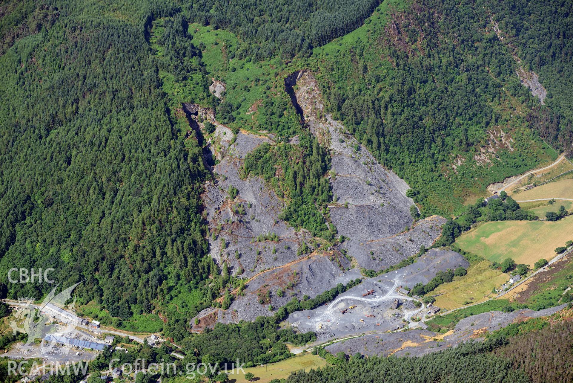 Royal Commission aerial photography of Aberllefenni Slate Quarry and landscape taken on 19th July 2018 during the 2018 drought.