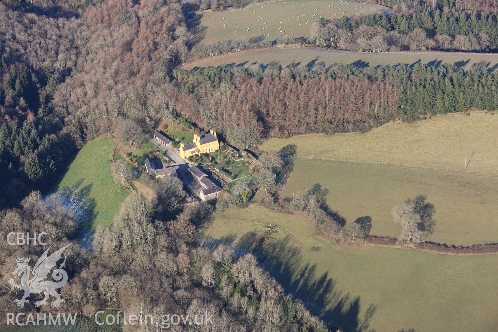 RCAHMW colour oblique photograph of Panteg Farmhouse. Taken by Toby Driver on 01/12/2010.